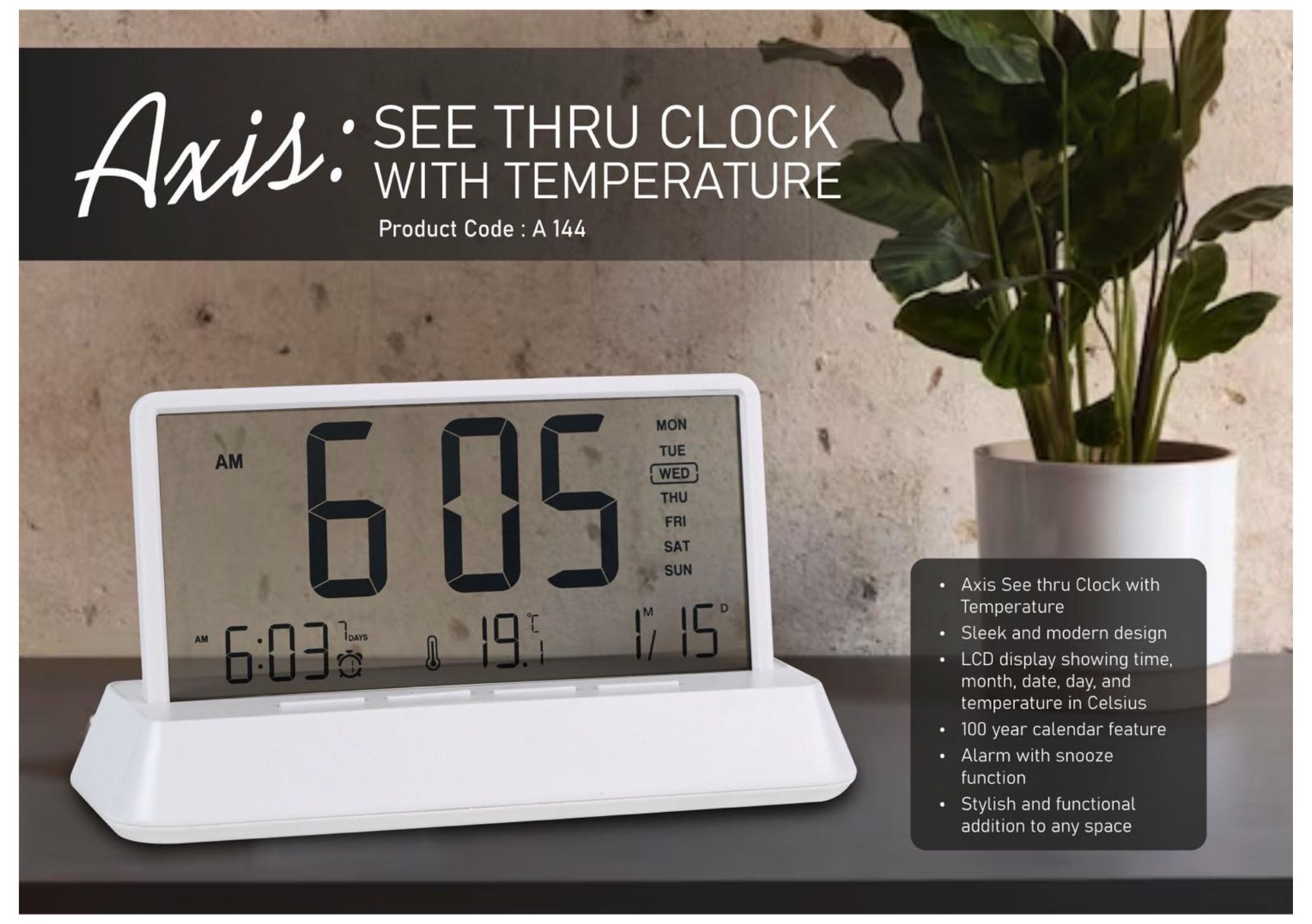 Axis See-Thru Clock with Temperature