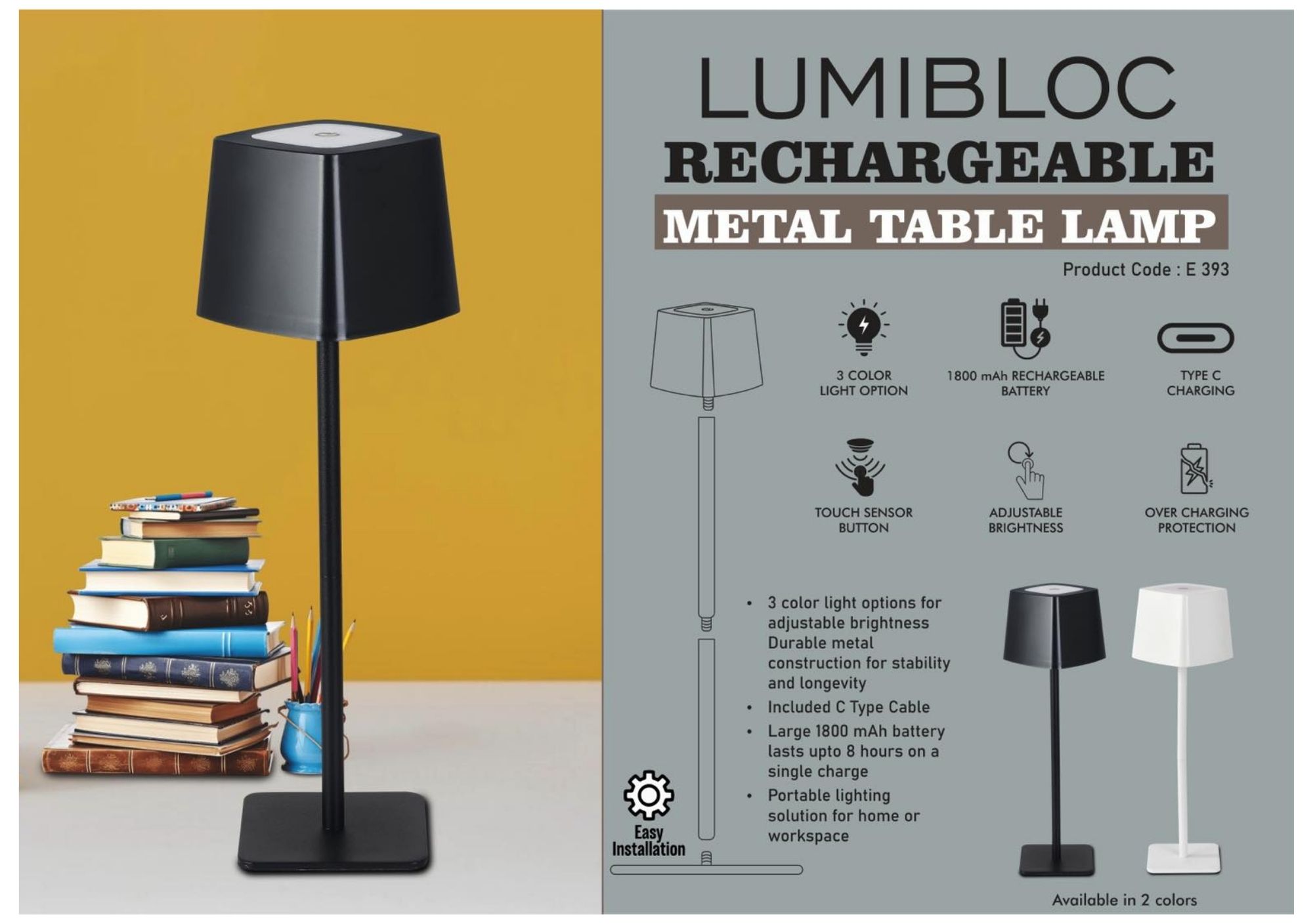 Lumibloc Rechargeable Metal Table Lamp