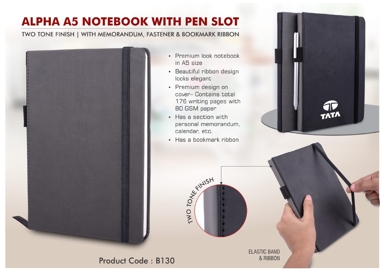 Alpha A5 Notebook with Pen Slot