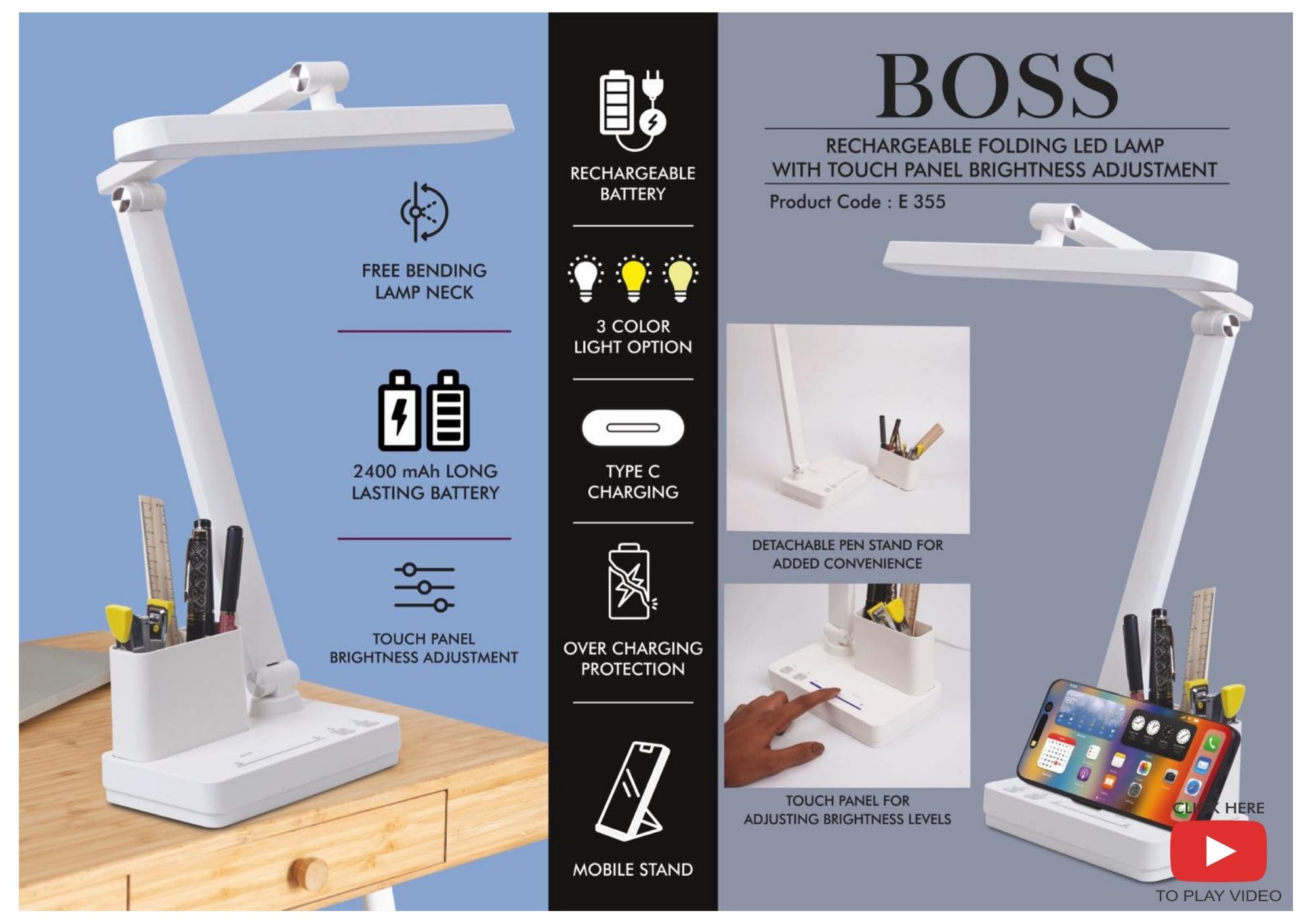 Boss Rechargeable Folding LED Lamp