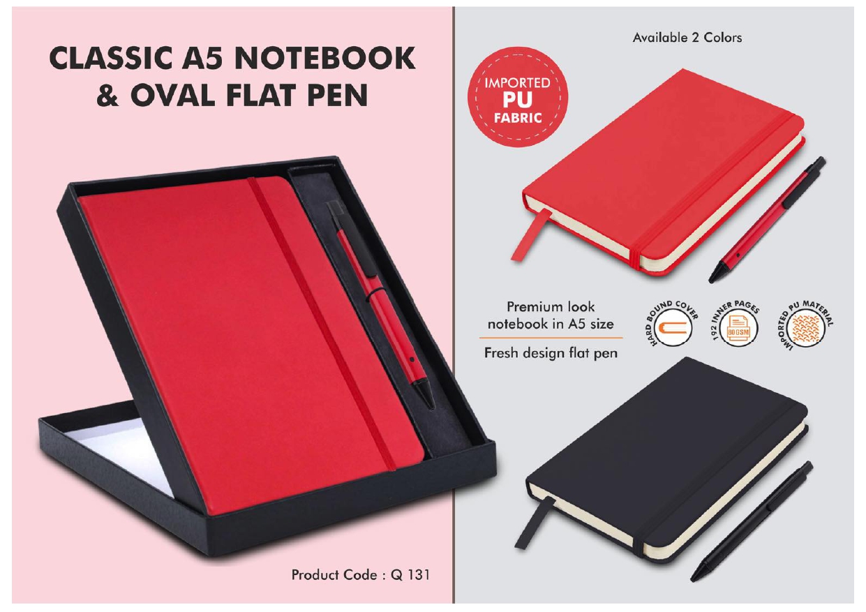Classic A5 Notebook & Oval Flat Pen MIN 100 PCS 
