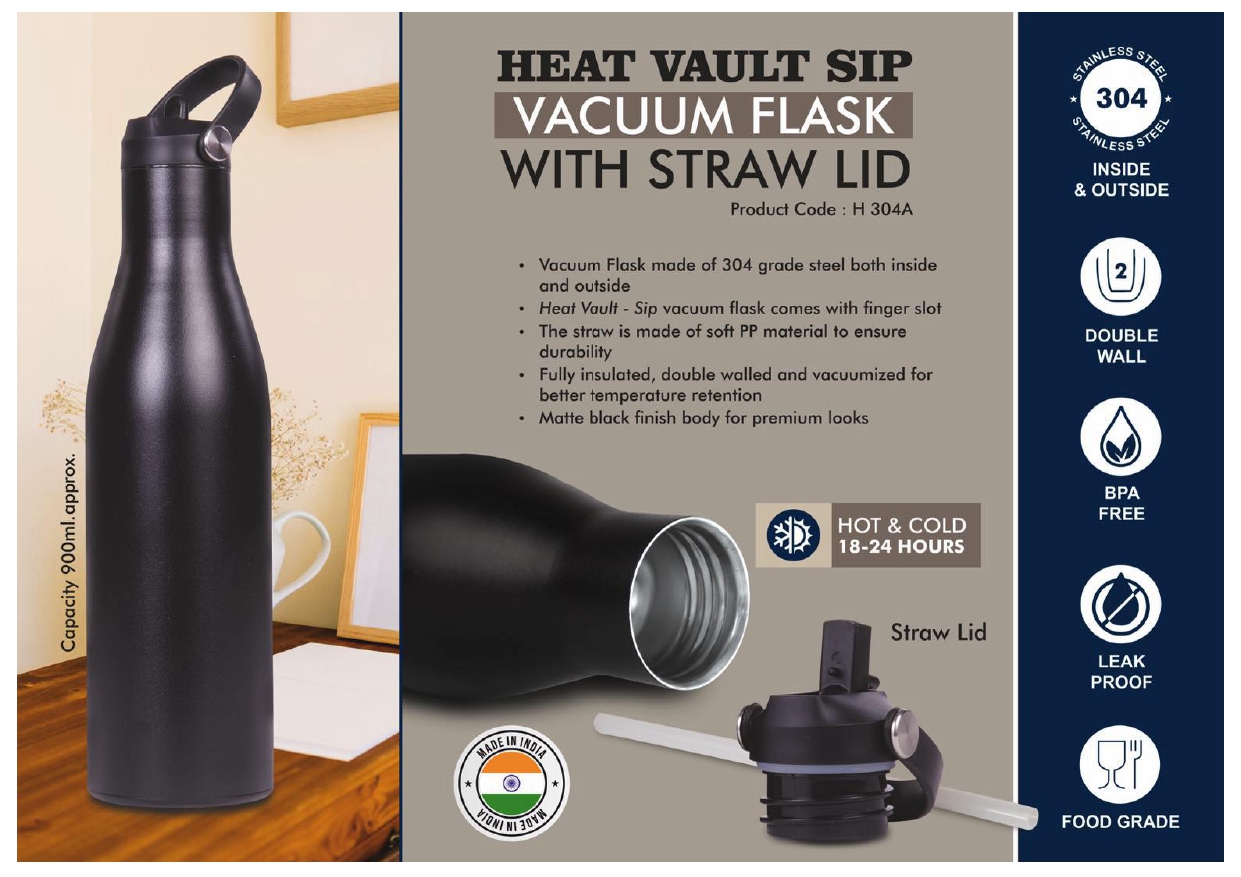 Heat Vault SIP Vacuum Flask with Straw Lid