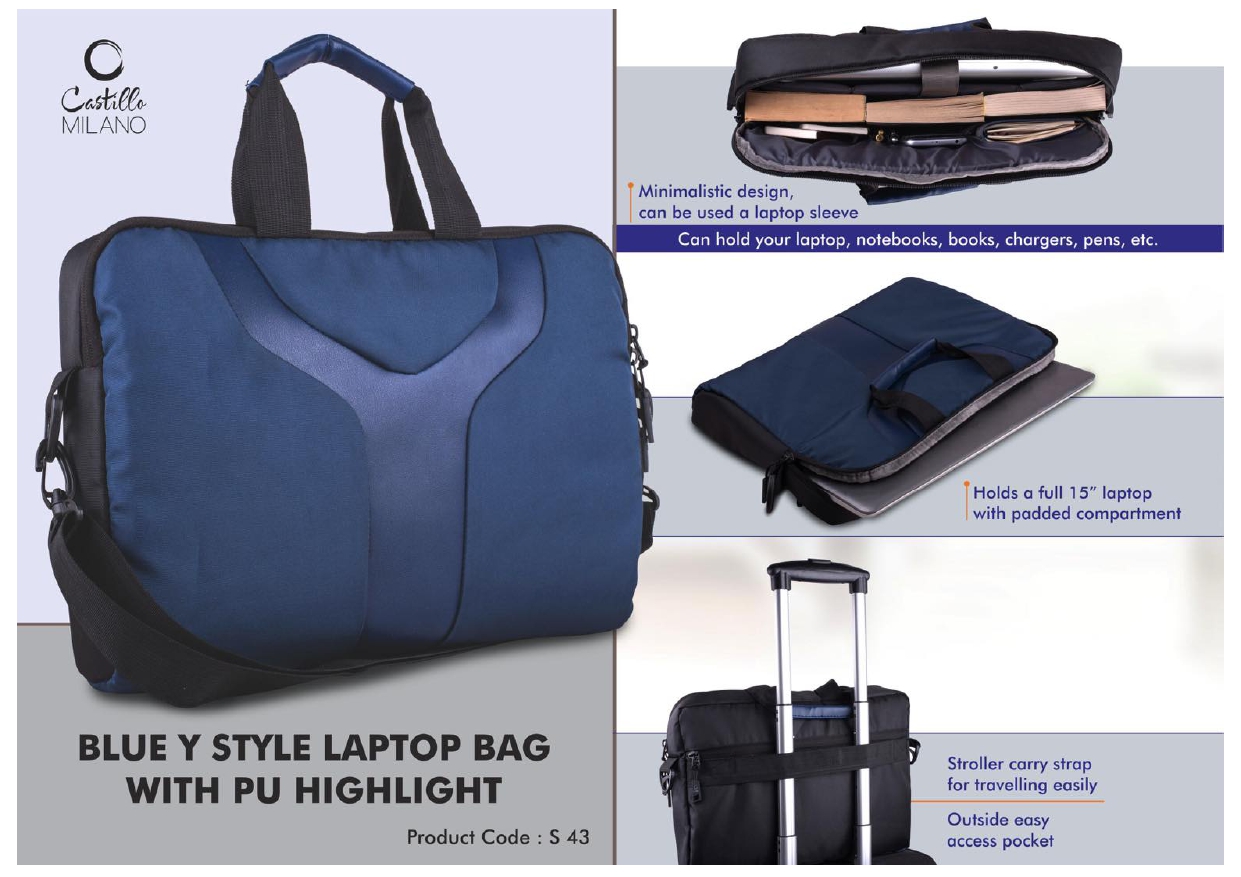 Blue Y Style Laptop Bag with PU Highlight
