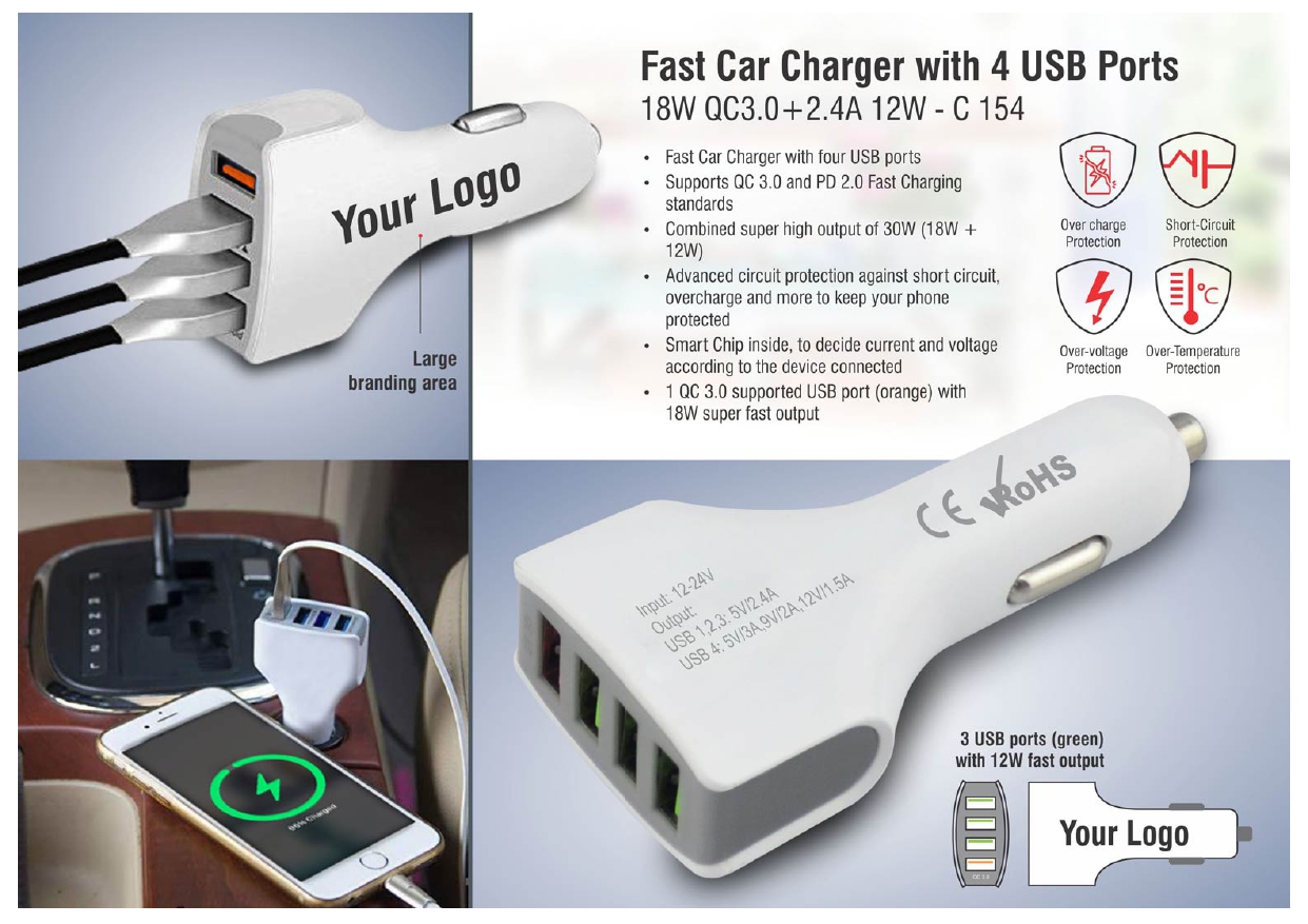 Fast Car Charger with 4 USB Ports