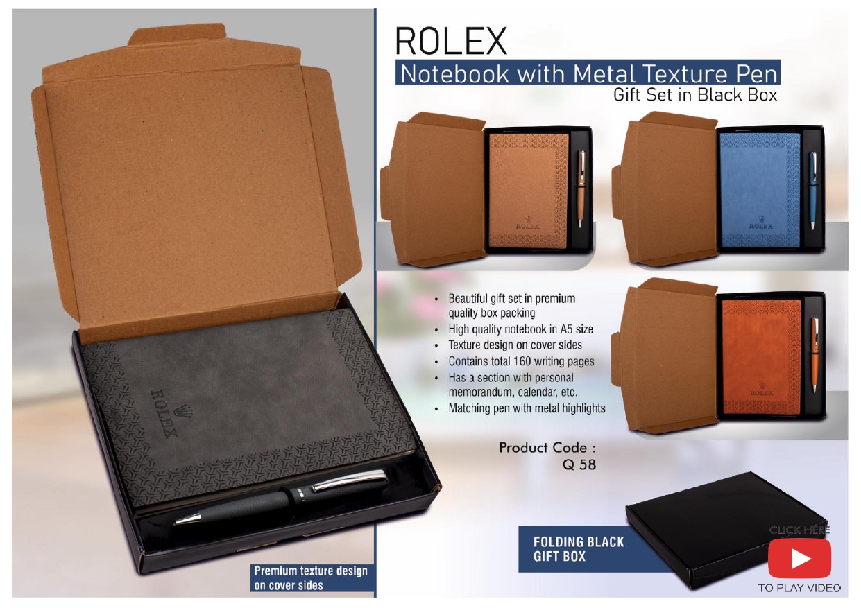 Rolex Notebook with Metal Texture Pen MIN 100 PCS 