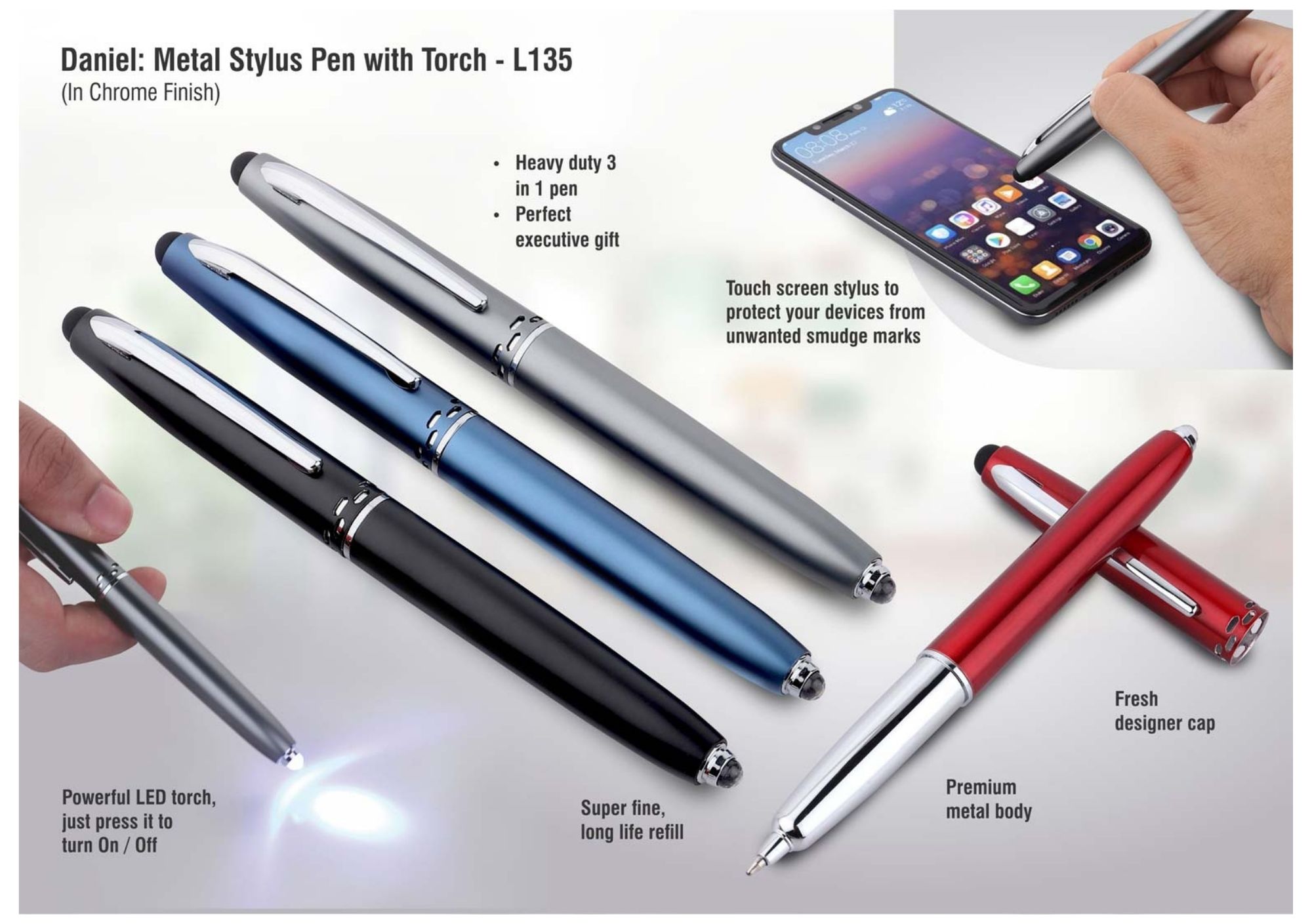 Metal Stylus Pen with Torch