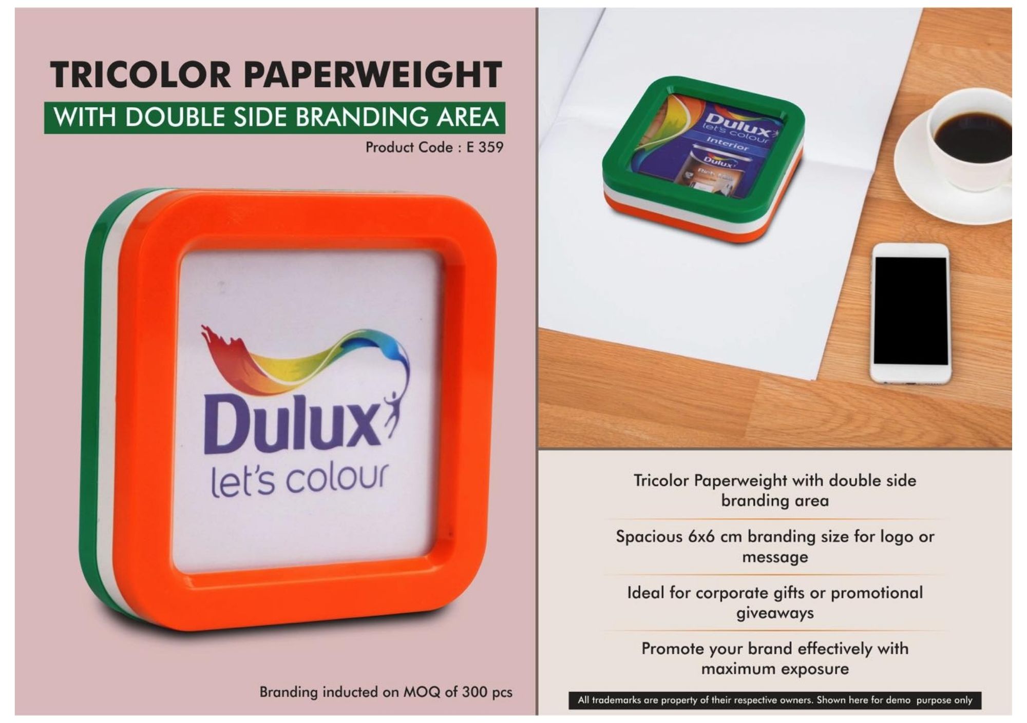 Tricolor Paperweight with Double Side Branding Area