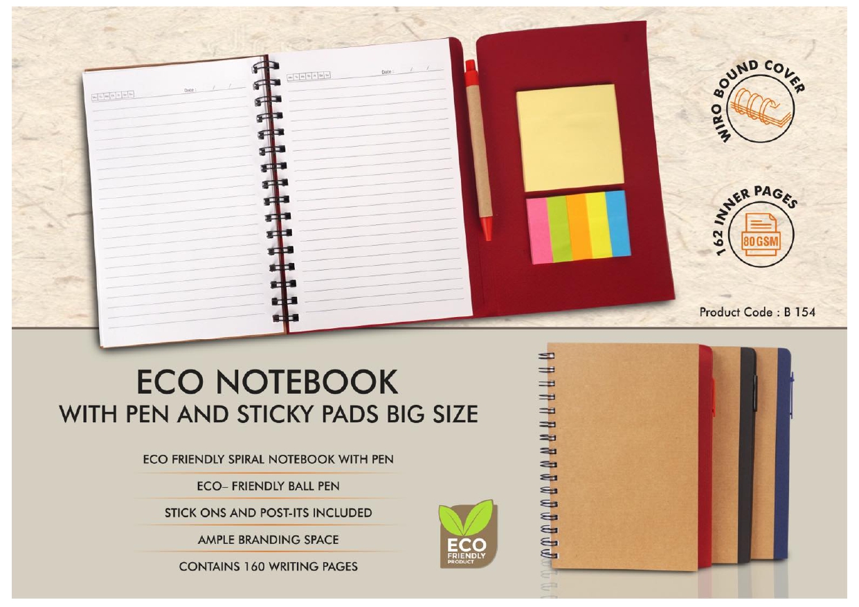 Eco Notebook with Pen and Sticky Pads - Big Size