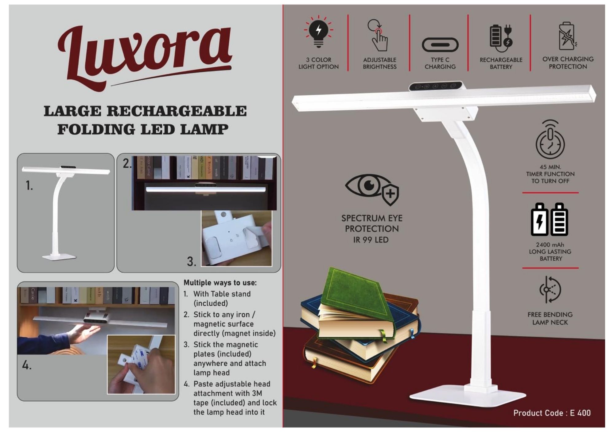 Luxora Large Rechargeable Folding LED Lamp