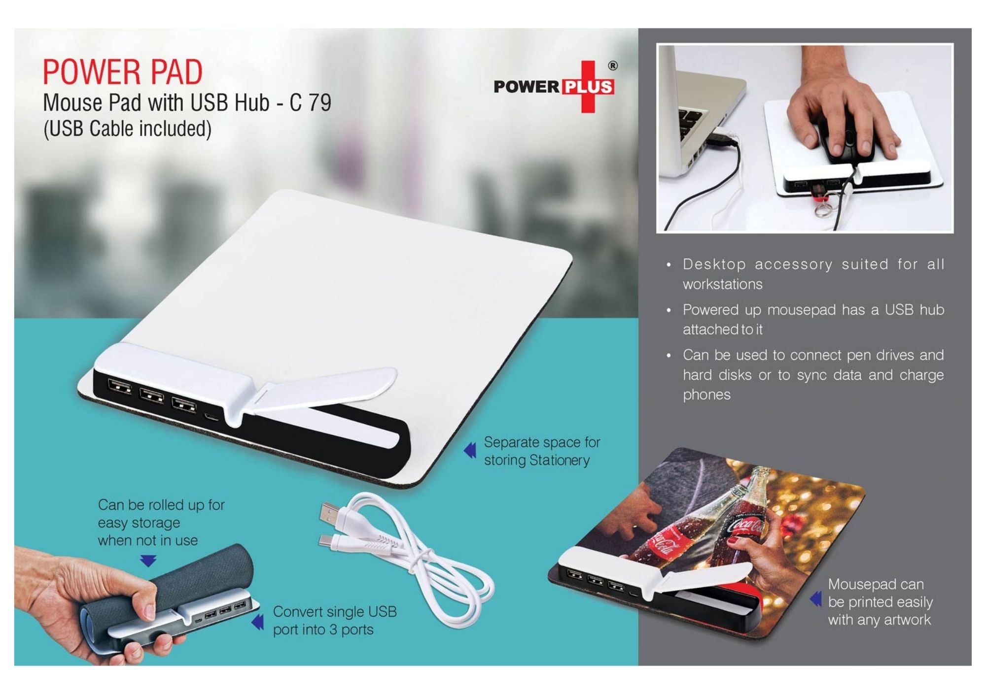 Power Pad Mouse Pad with USB Hub