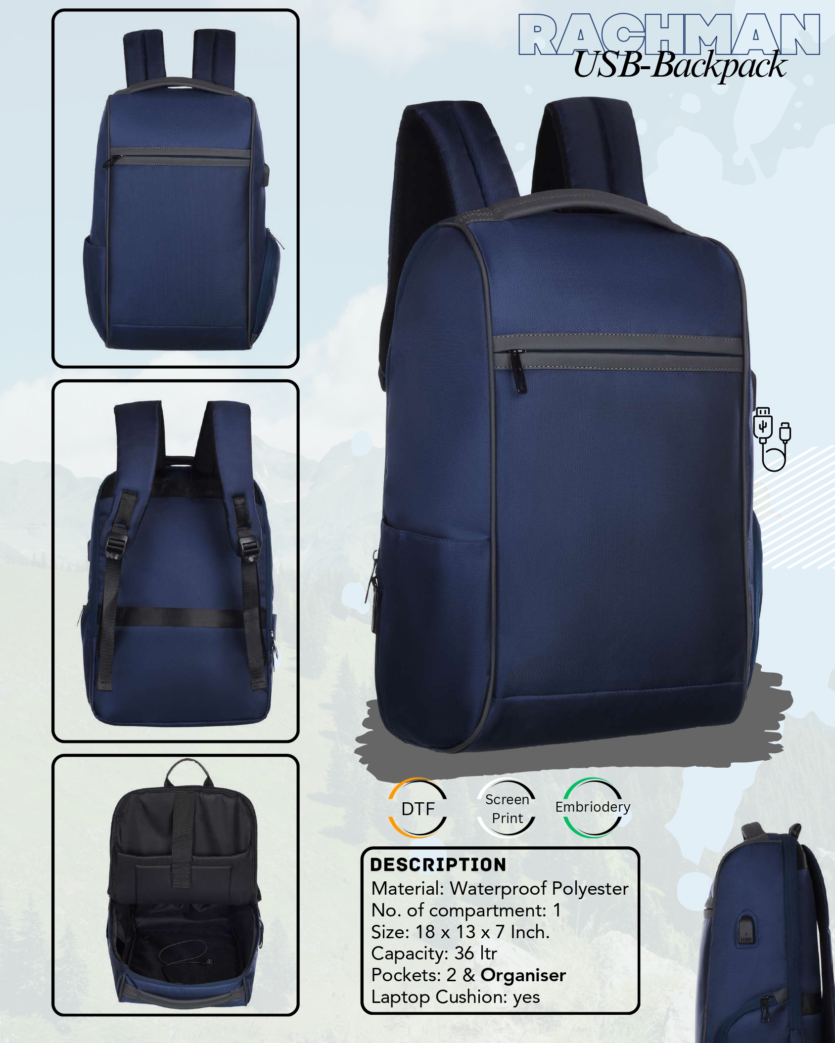 Rachman USB Backpack 