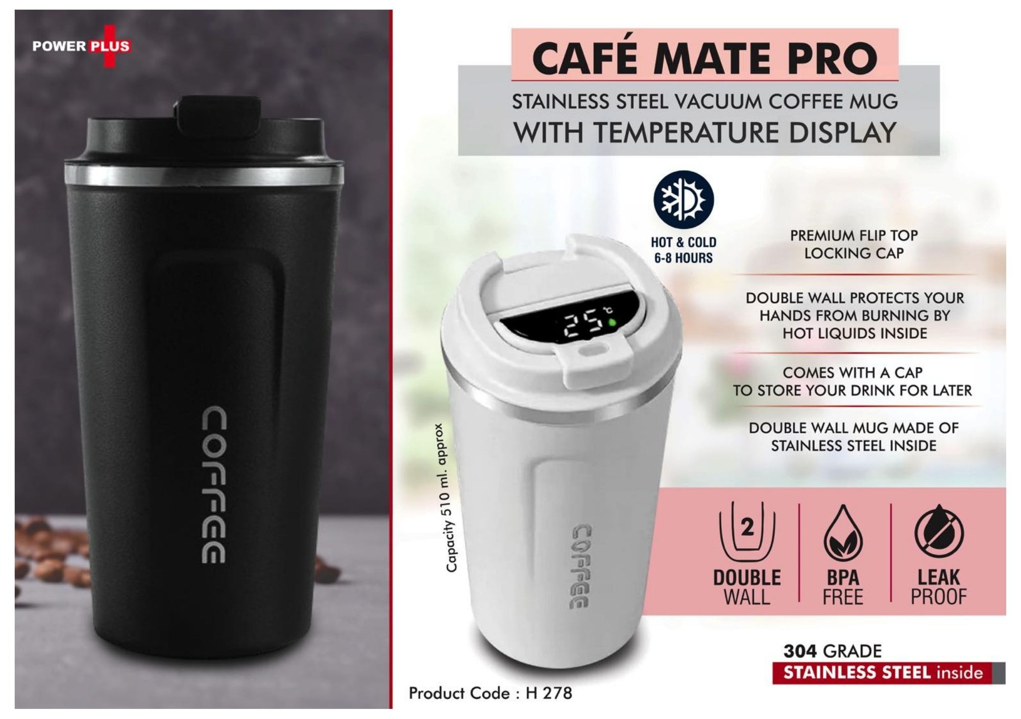 Café Mate Pro Stainless Steel Vacuum Coffee Mug