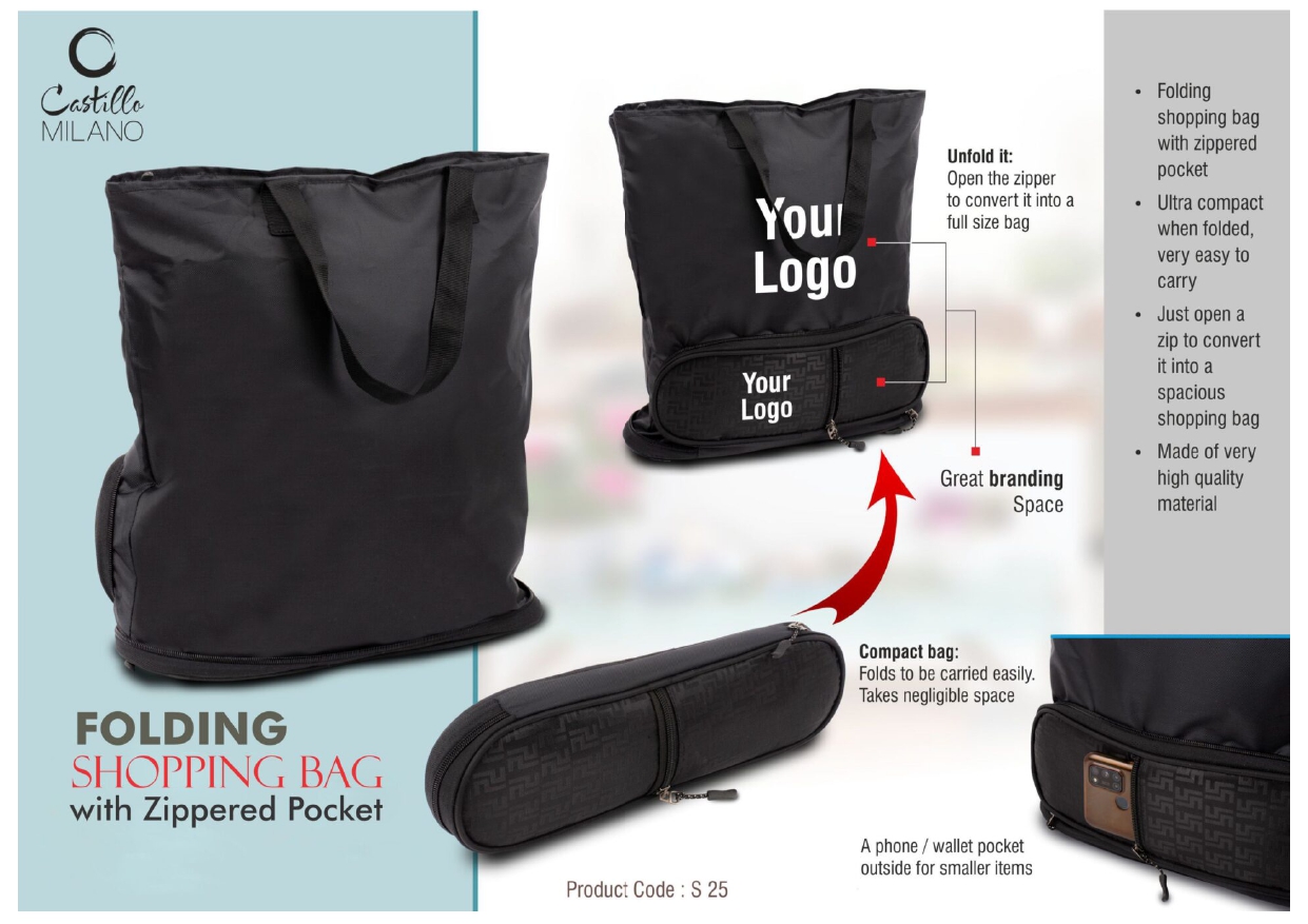 Folding Shopping Bag with Zippered Pocket