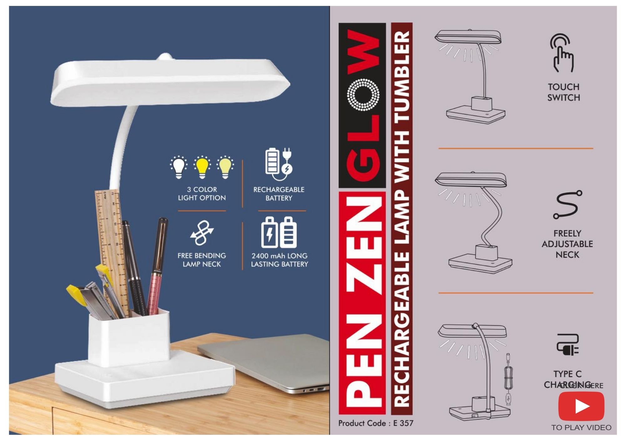 Pen Zen Glow Rechargeable Lamp with Tumbler