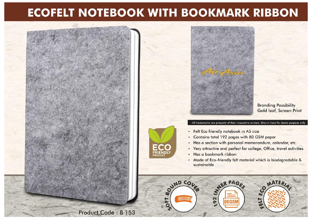 Ecofelt Notebook with Bookmark Ribbon