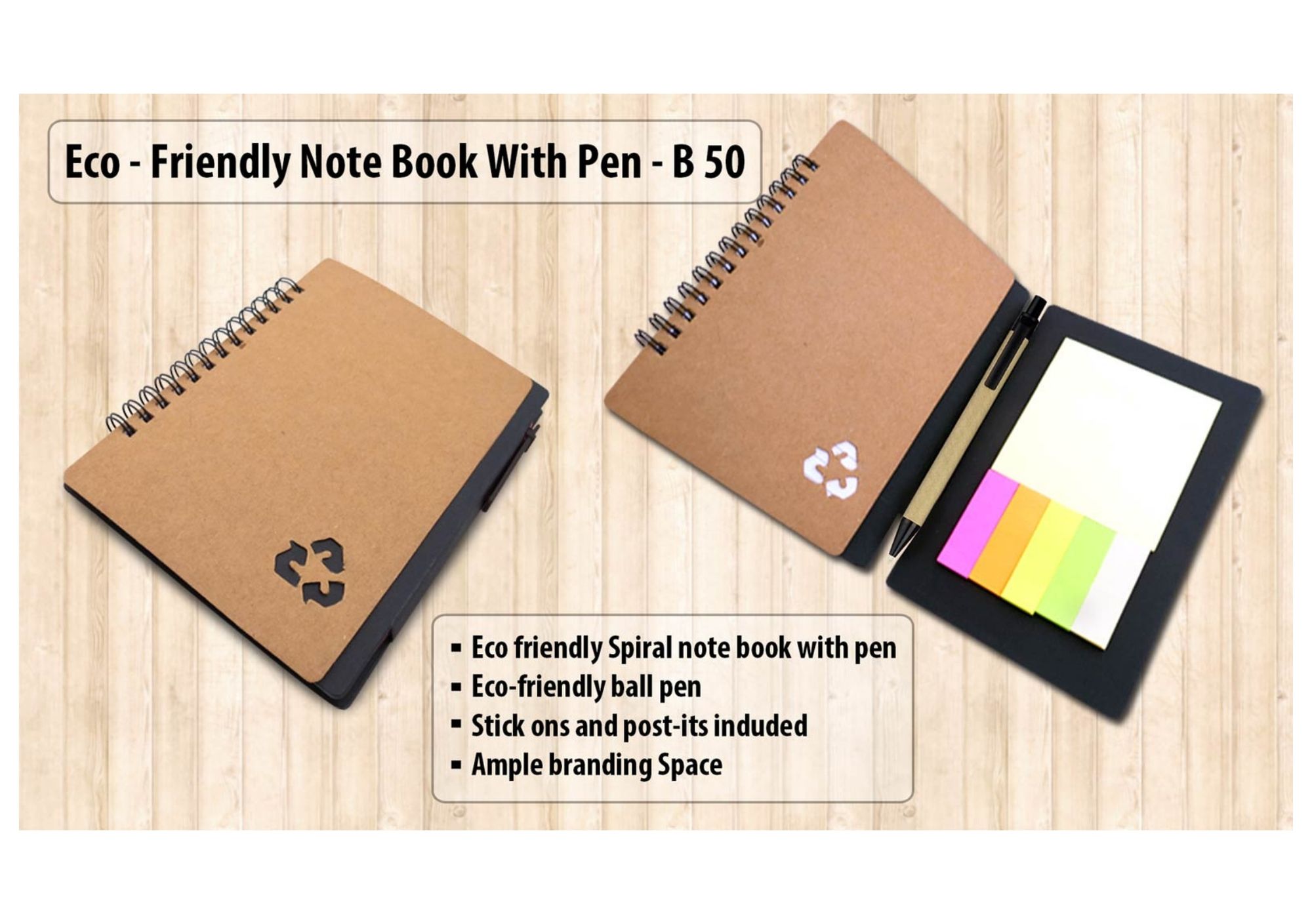Eco-Friendly Spiral Note Book with Pen Min Order 250