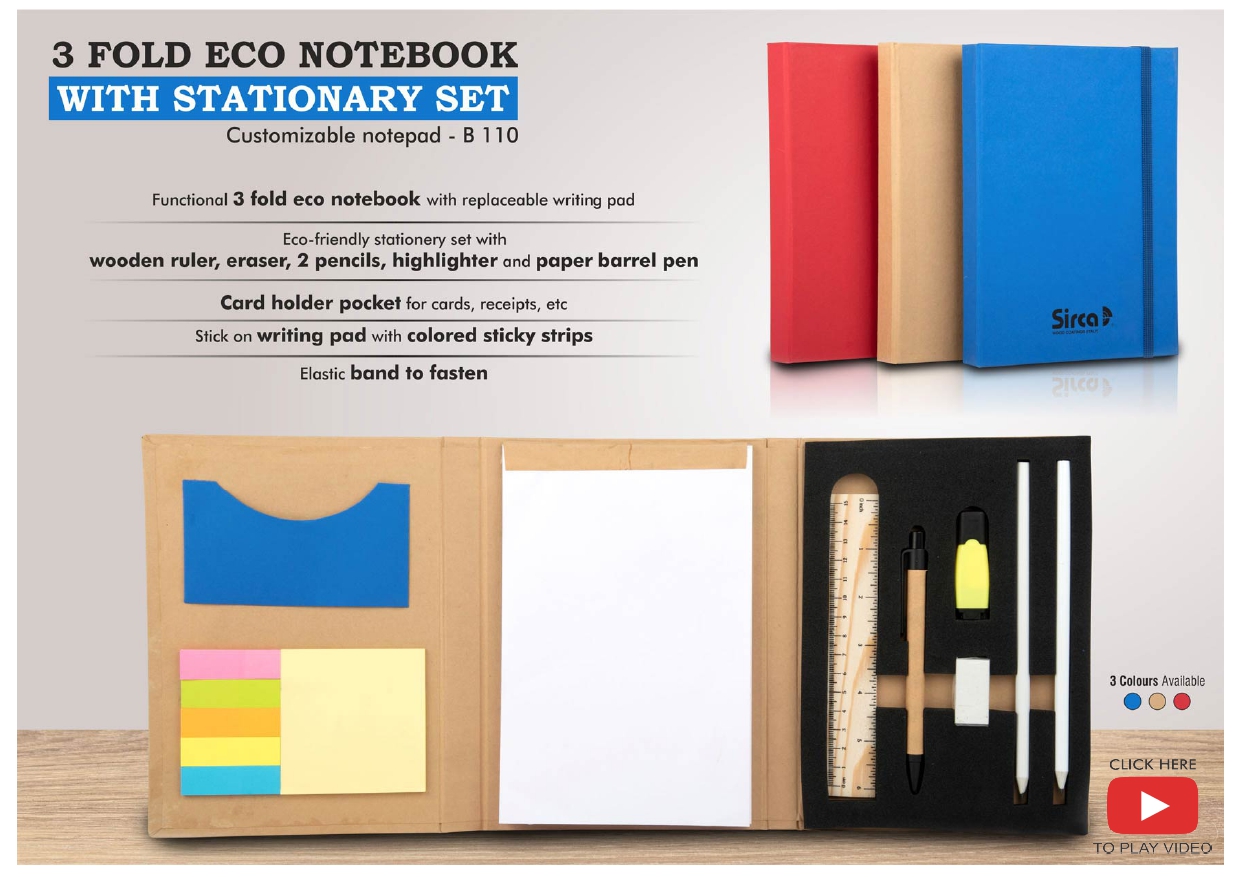 3 Fold Eco Notebook with Stationery Set