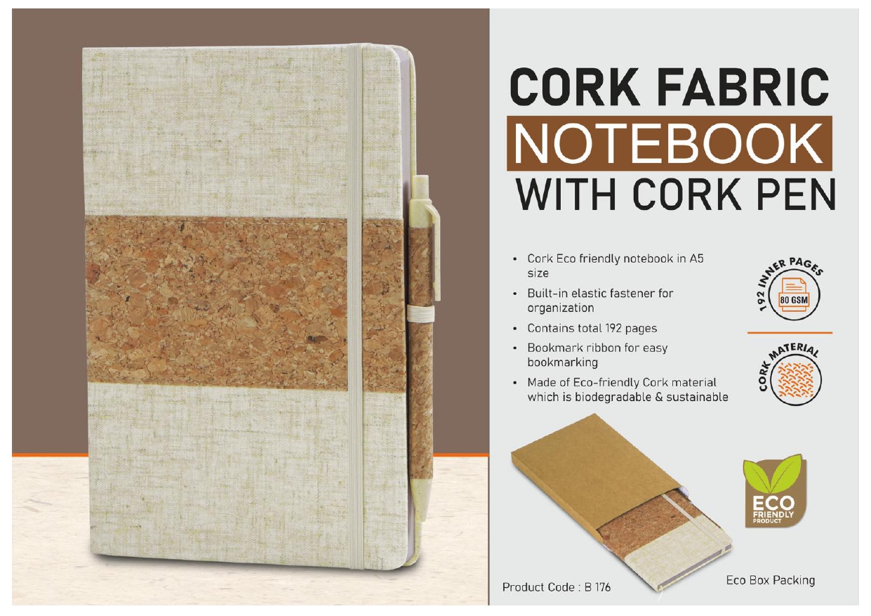 Cork Fabric Notebook With Cork Pen
