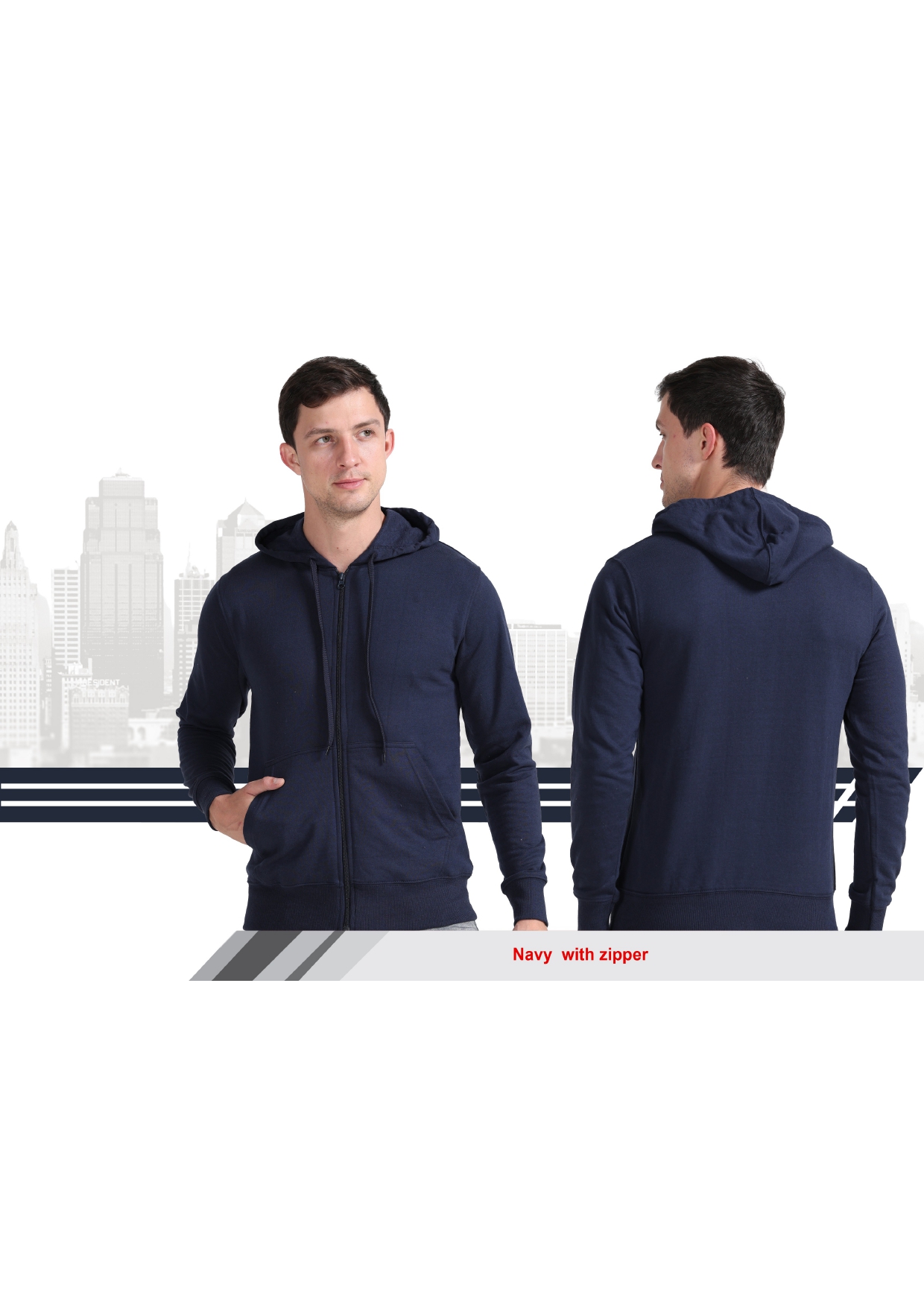 wild knot Premium Navy Hooded Zipper Jacket Min Order 50