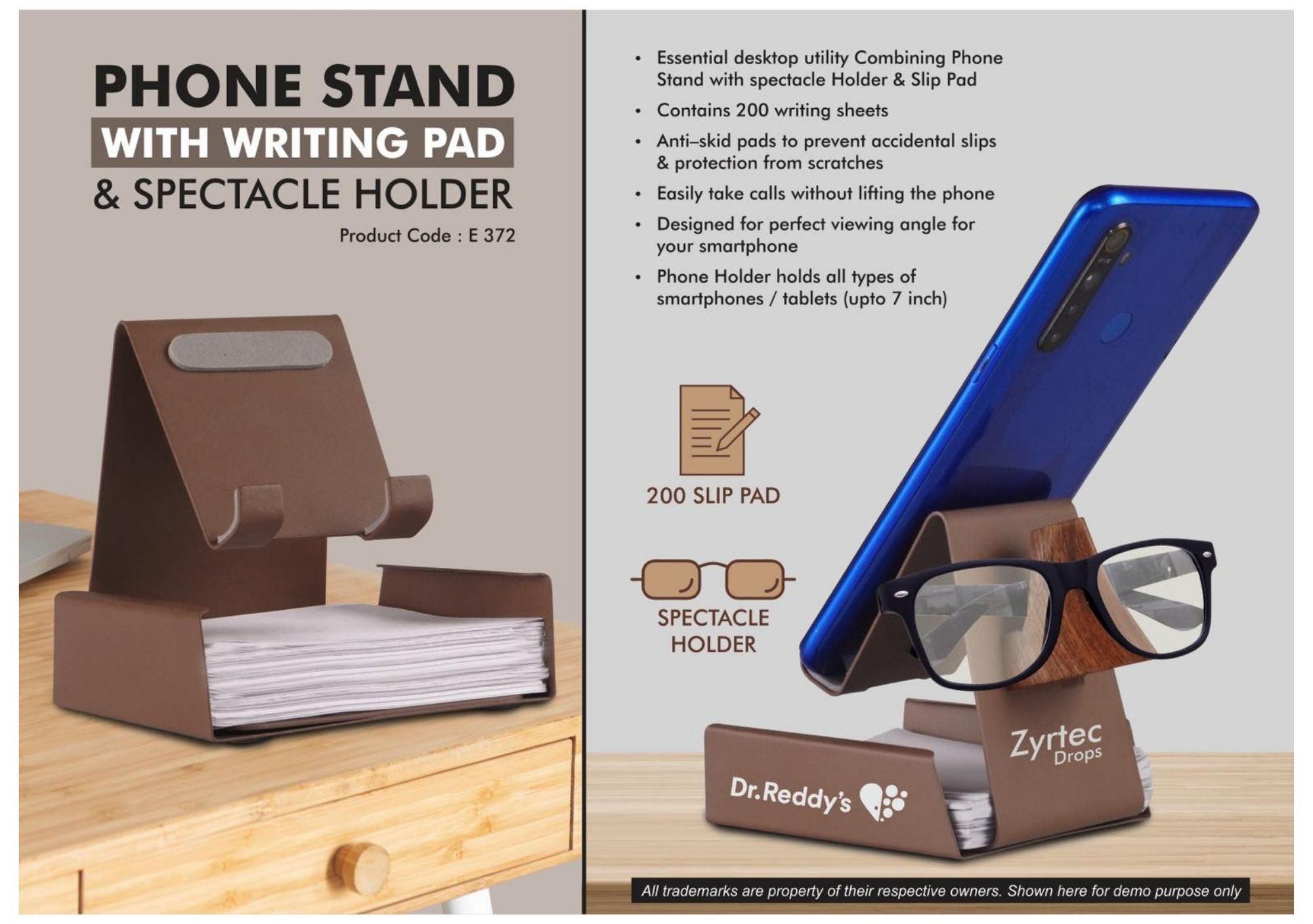 Phone Stand with Writing Pad & Spectacle Holder