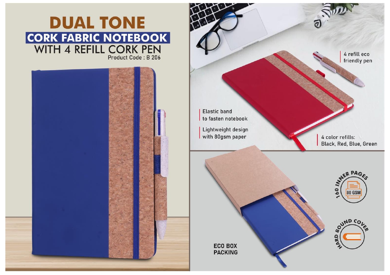 Dual Tone Cork Fabric Notebook MIN 100 PCS