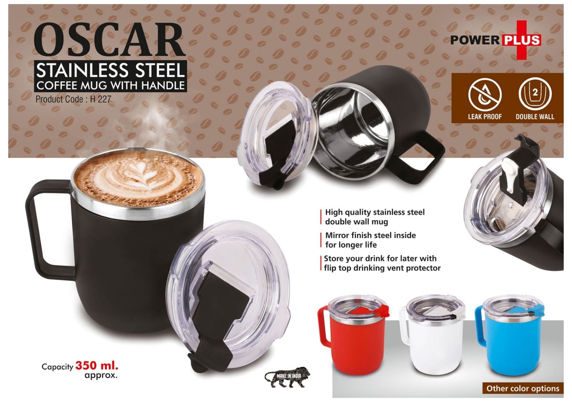 Oscar Stainless Steel Coffee Mug with Handle
