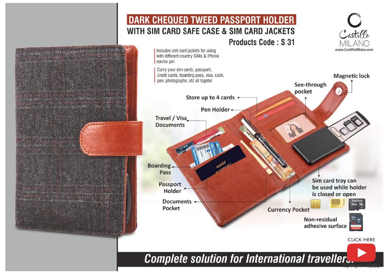 Dark Chequed Tweed Passport Holder