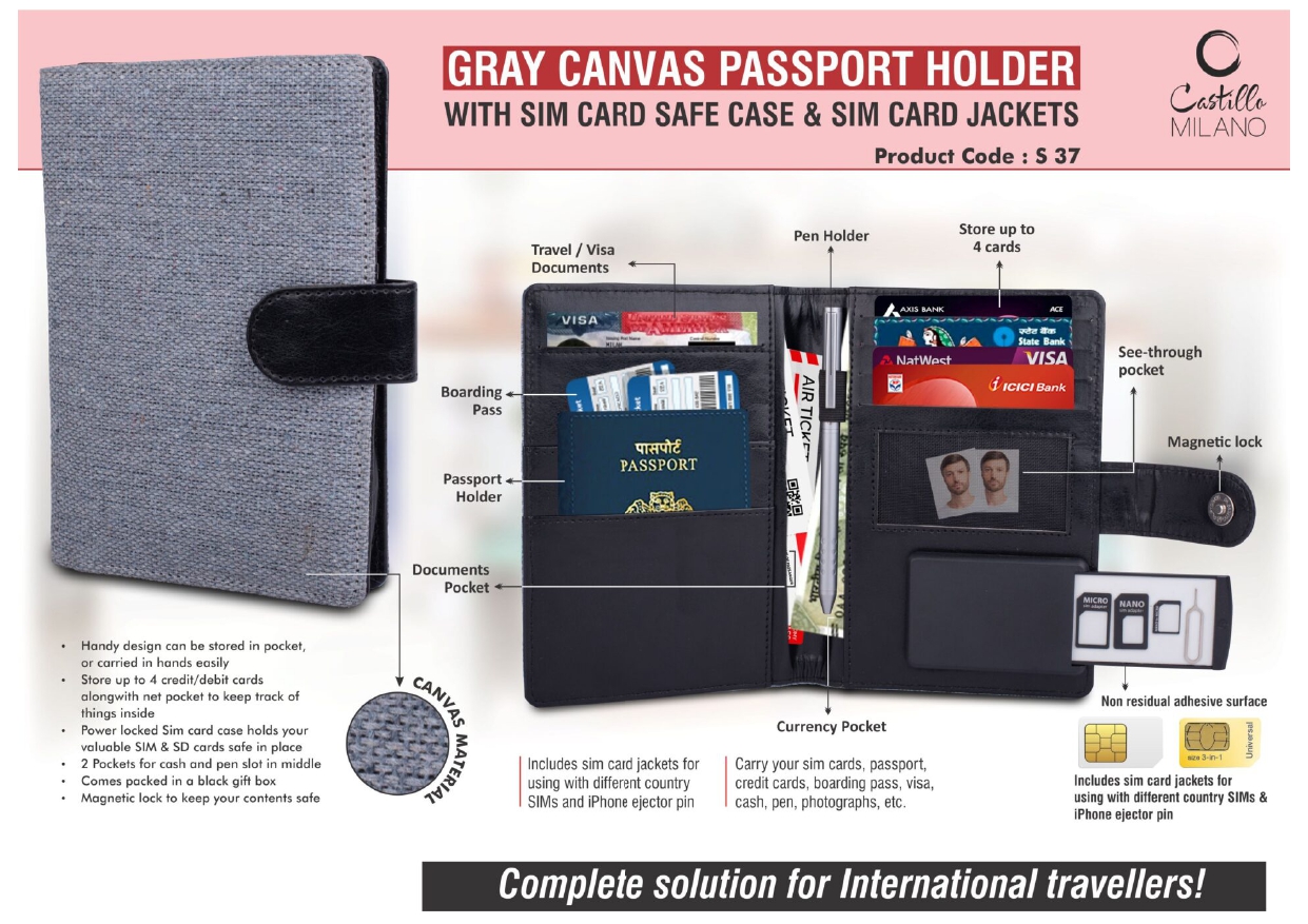 Gray Canvas Passport Holder