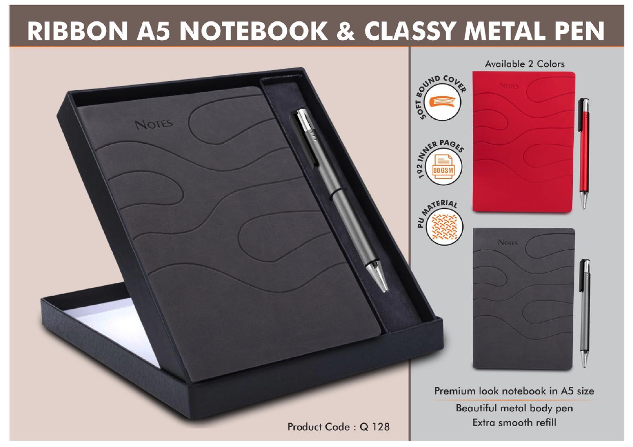Ribbon A5 Notebook & Classy Metal Pen MIN 100 PCS 