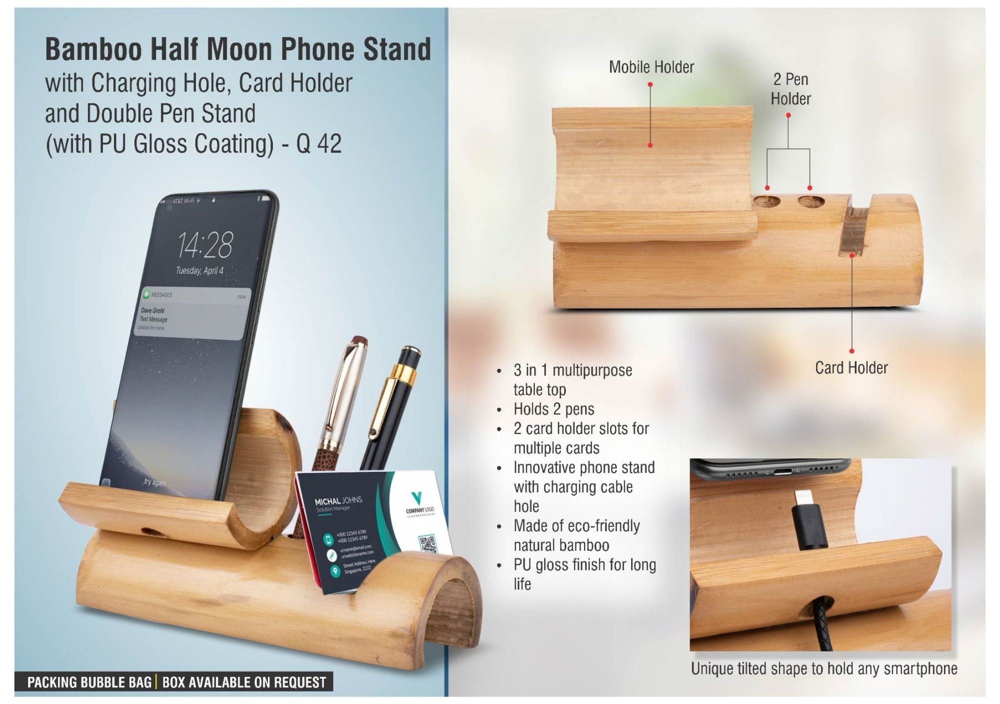 Bamboo Half Moon Phone Stand