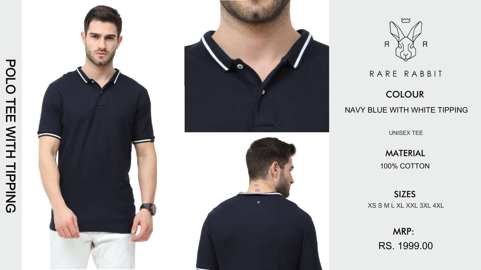 Navy Blue Polo Tee with White Tipping