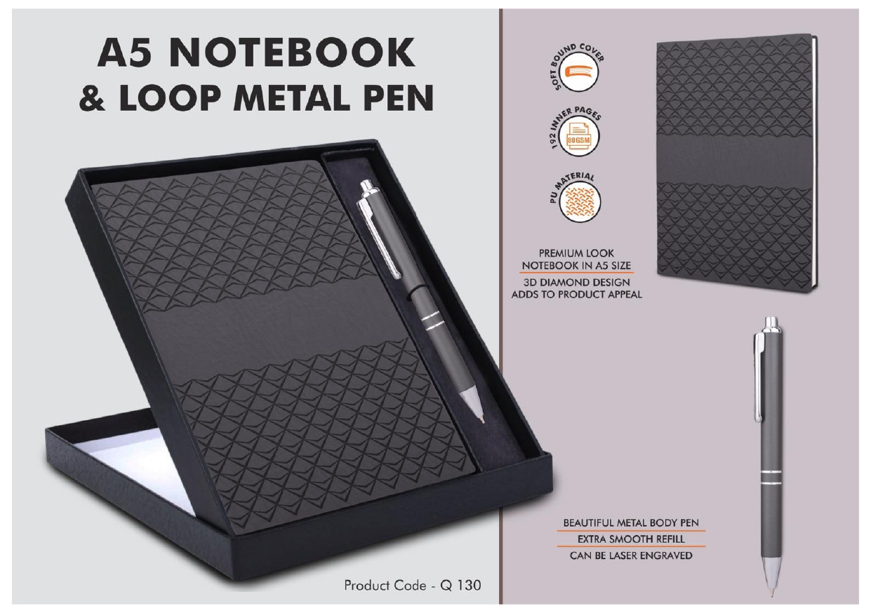 A5 Notebook & Loop Metal Pen MIN 100 PCS 
