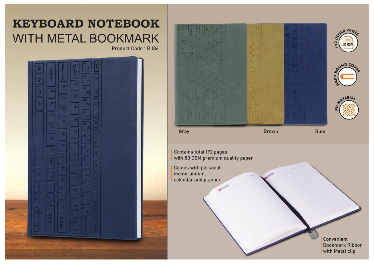 Keyboard Notebook with Metal Bookmark