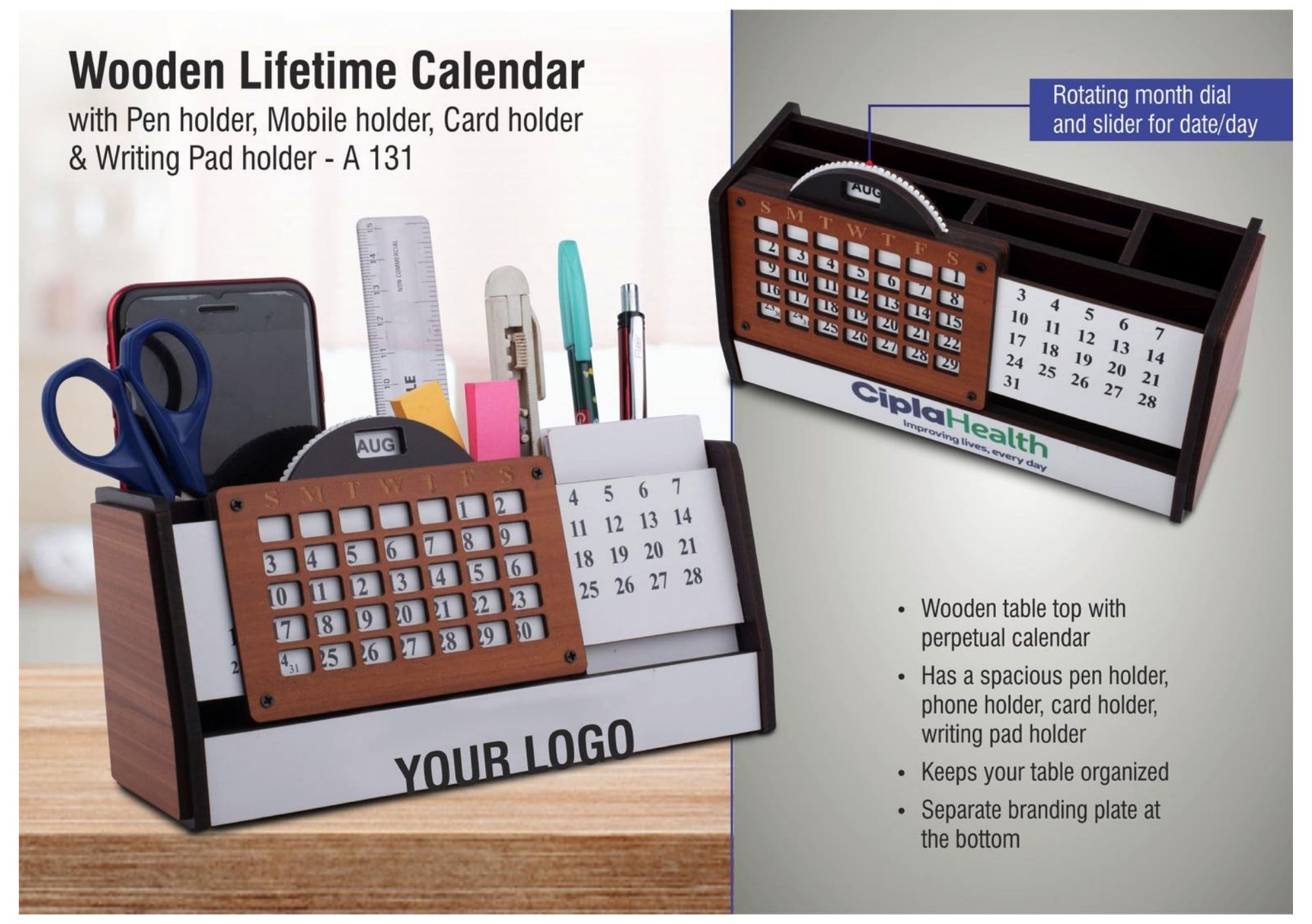 Wooden Lifetime Calendar Organizer