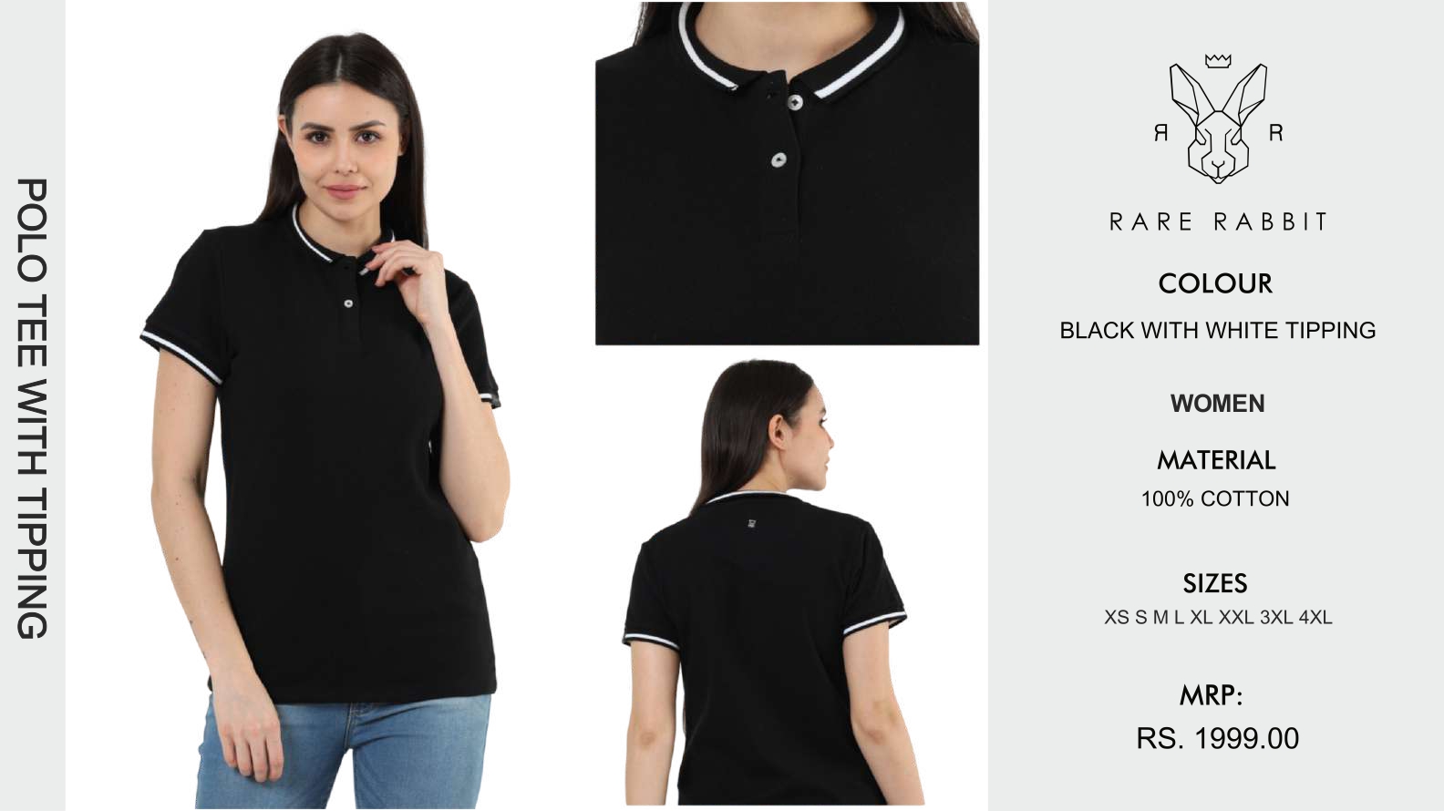 Black Polo Tee with White Tipping
