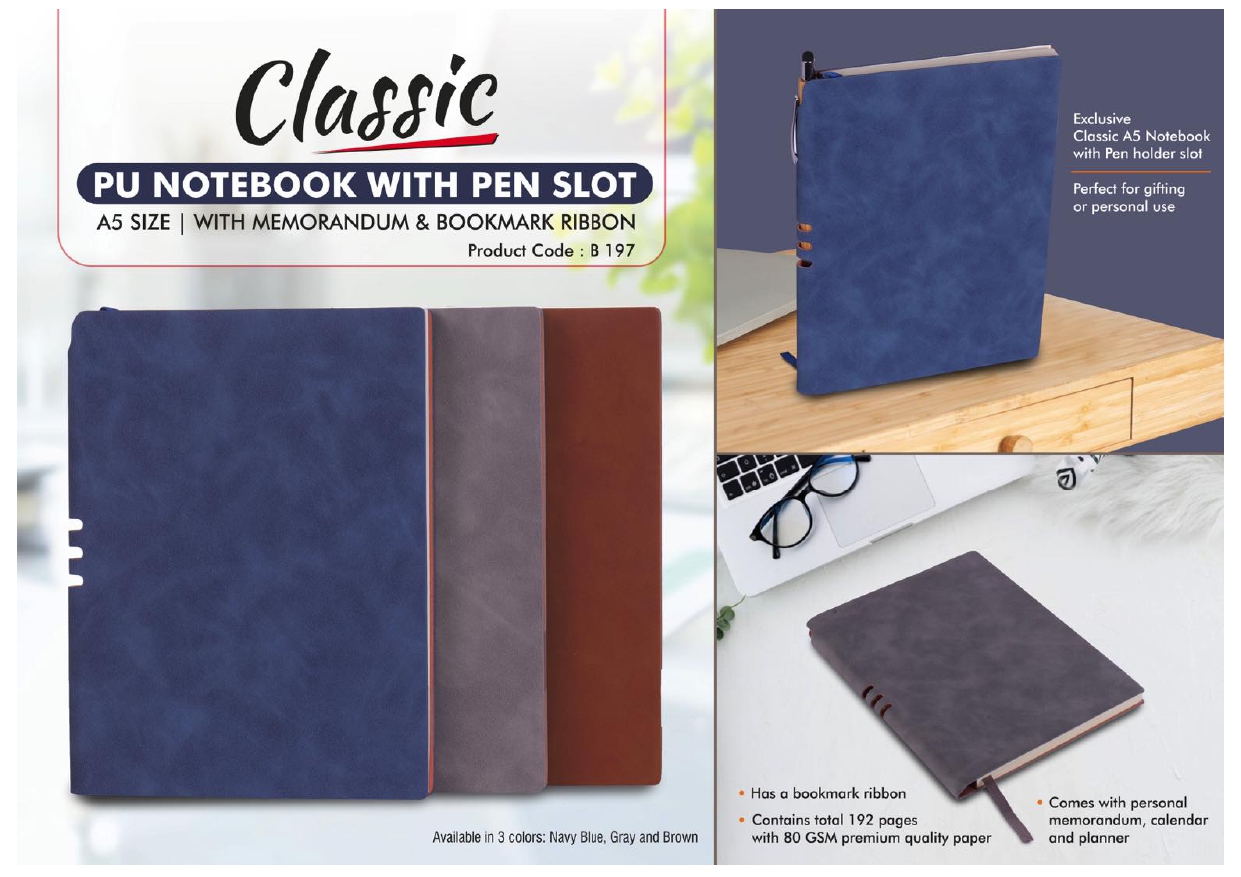 Classic PU Notebook with Pen Slot