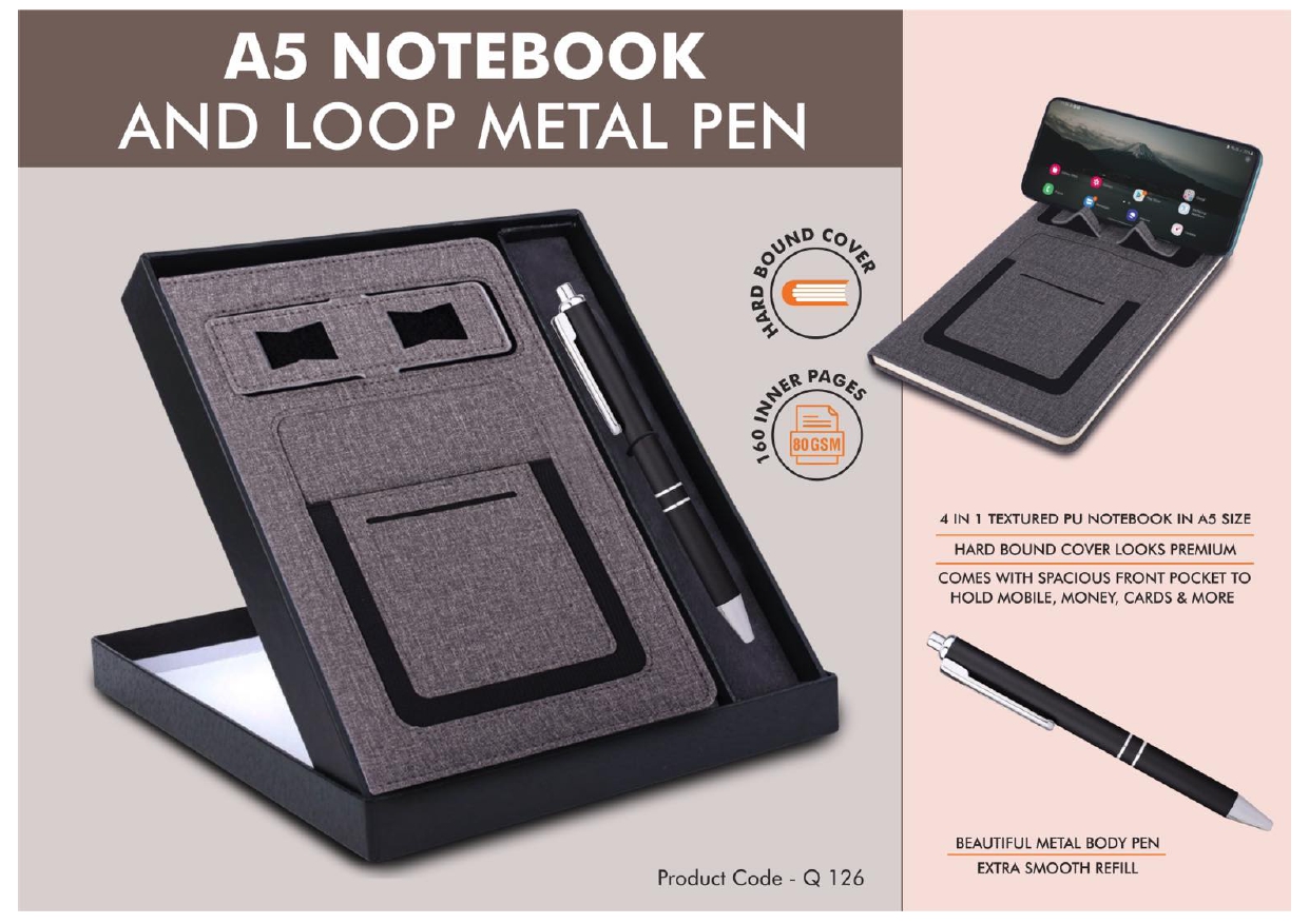 A5 Notebook and Loop Metal Pen MIN 100 PCS 