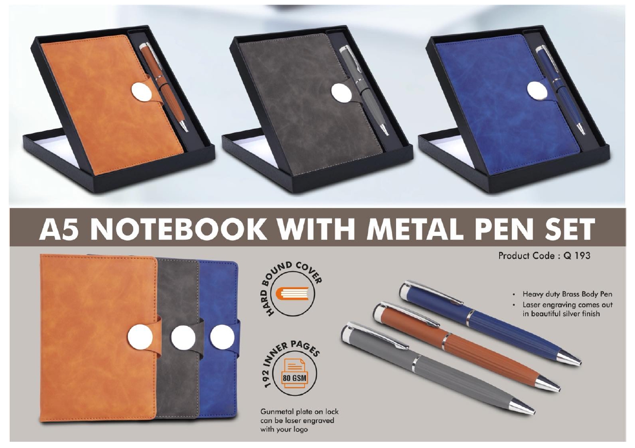 A5 Notebook with Metal Pen Set MIN 100 PCS