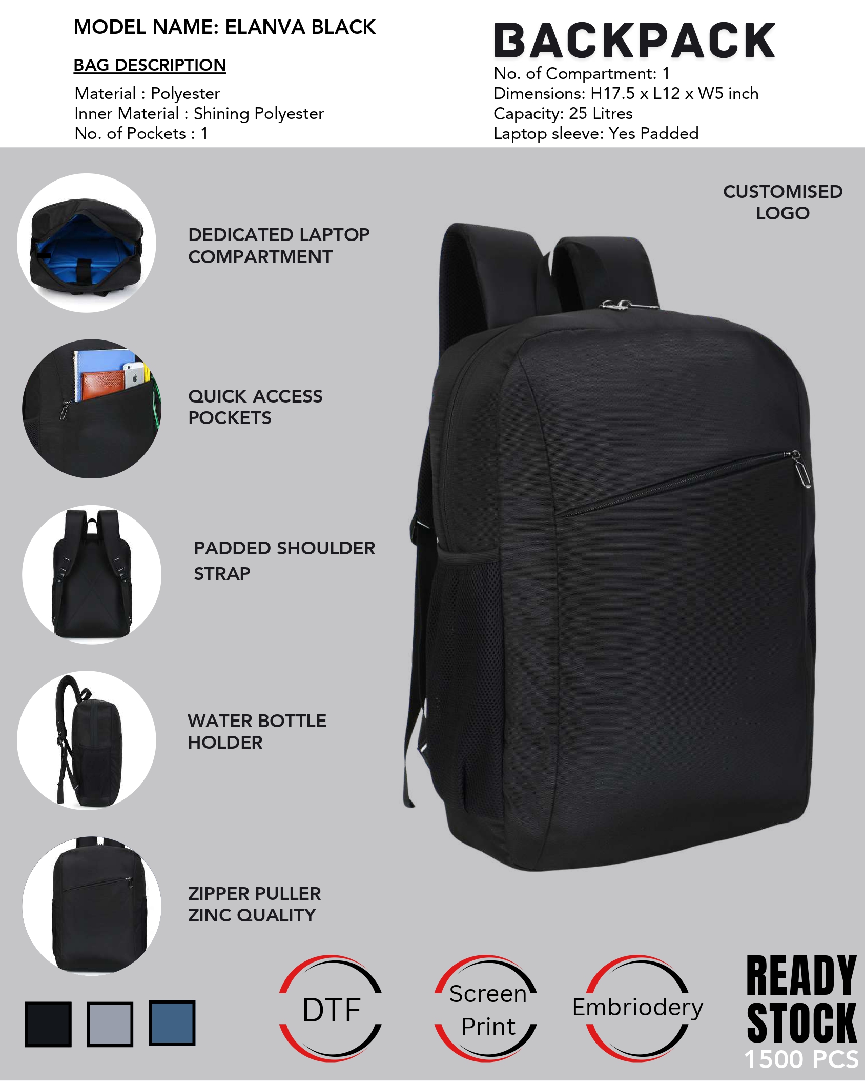 Elanva Black Backpack