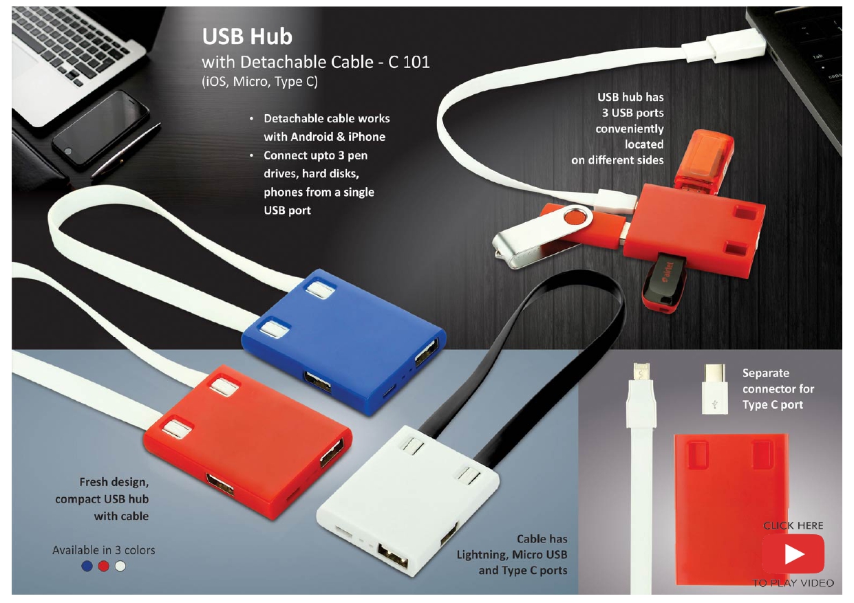 USB Hub with Detachable Cable - C 101