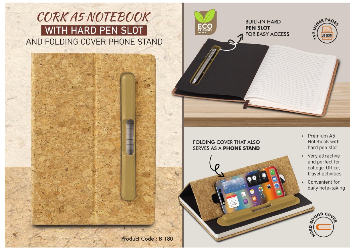 Cork A5 Notebook with Hard Pen Slot