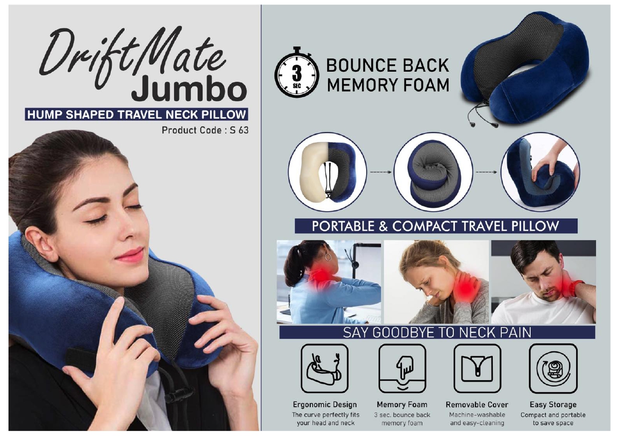 DriftMate Jumbo Hump Shaped Travel Neck Pillow