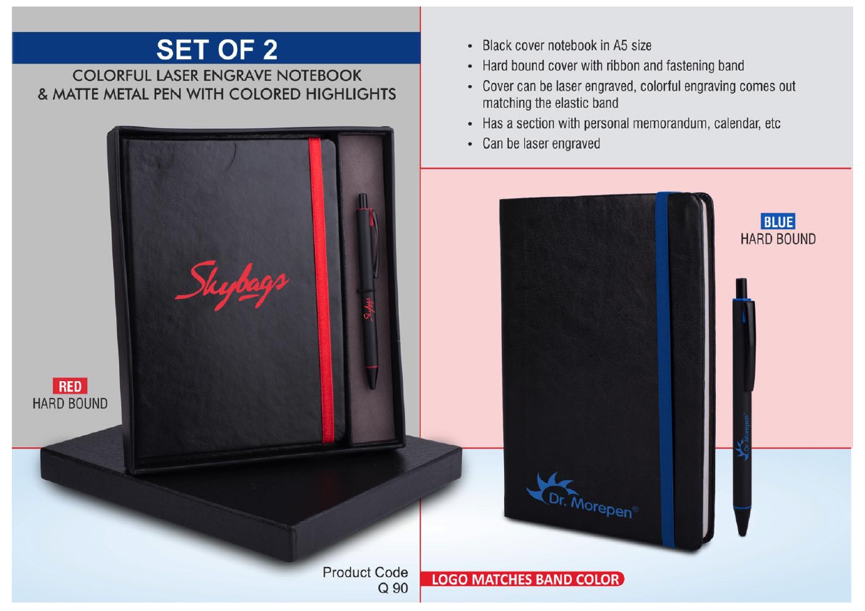 Colorful Laser Engrave Notebook & Matte Metal Pen Set MIN 100 PCS 