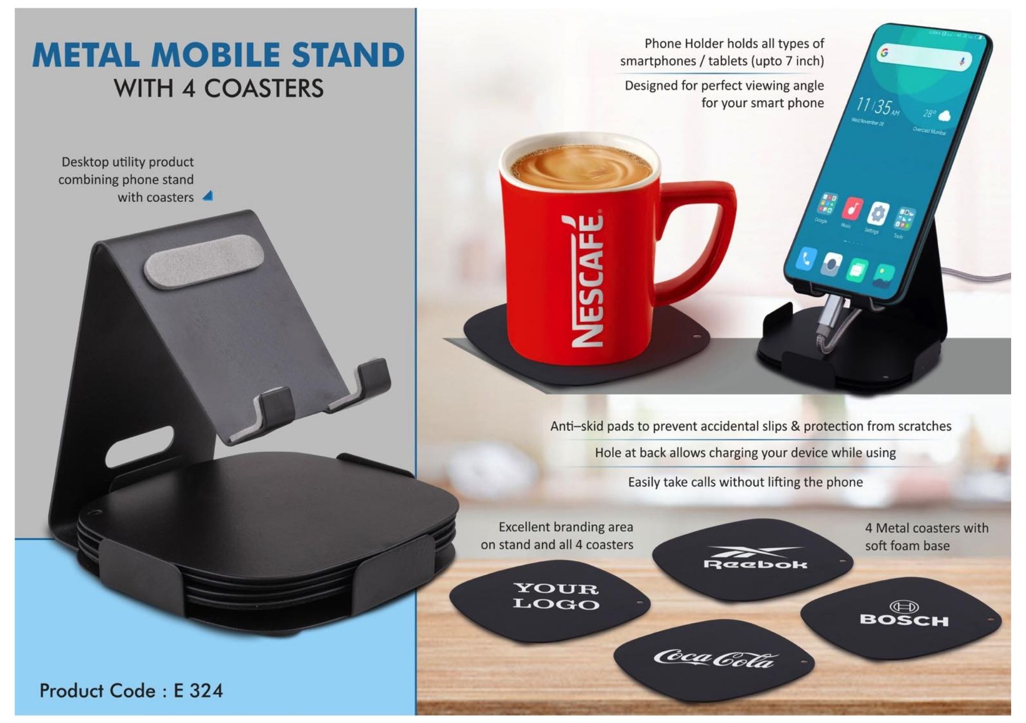 Metal Mobile Stand with 4 Coasters