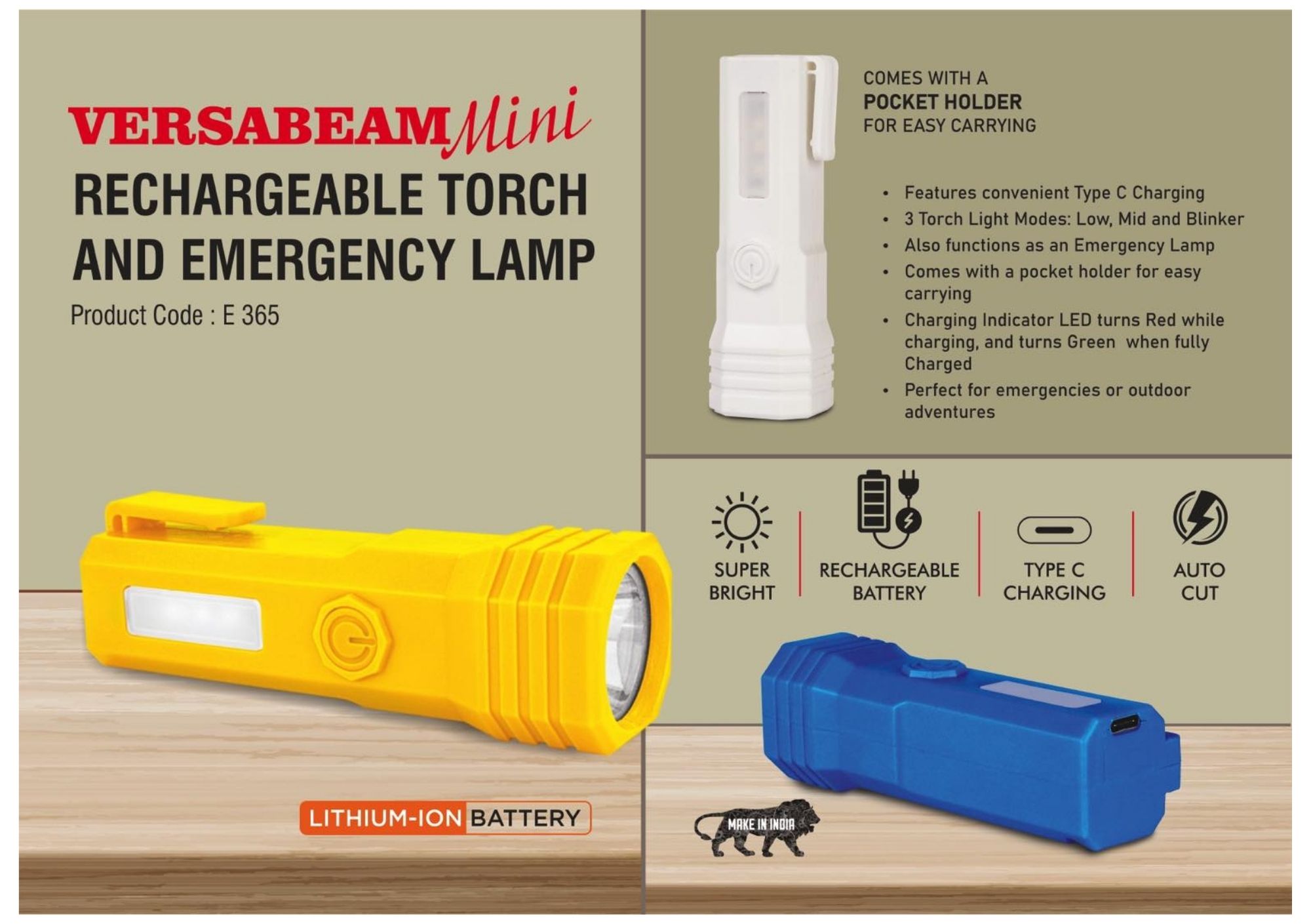 Versabeam Mini Rechargeable Torch and Emergency Lamp