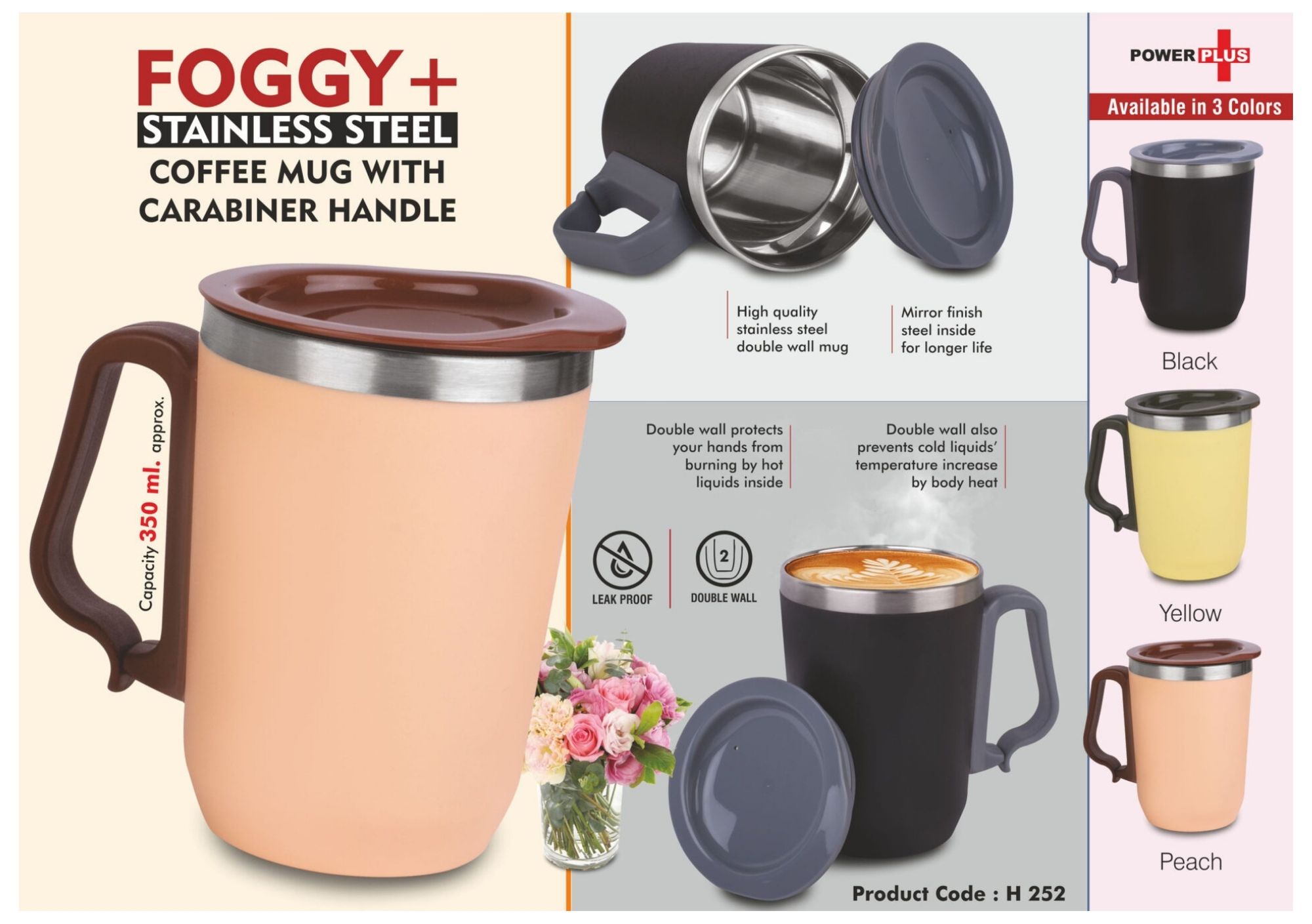 Foggy+ Stainless Steel Coffee Mug with Carabiner Handle