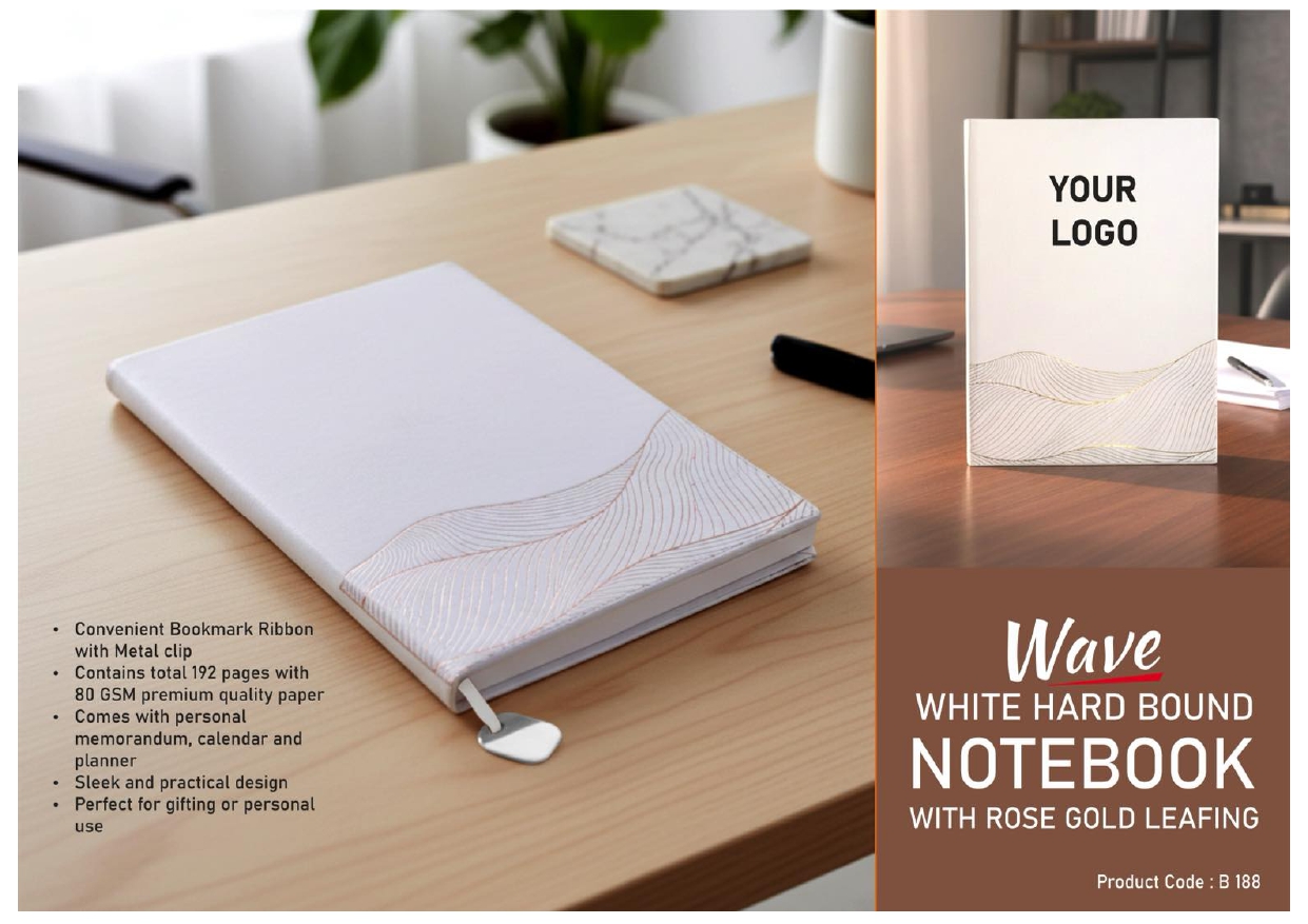 Wave White Hard Bound Notebook min 100 