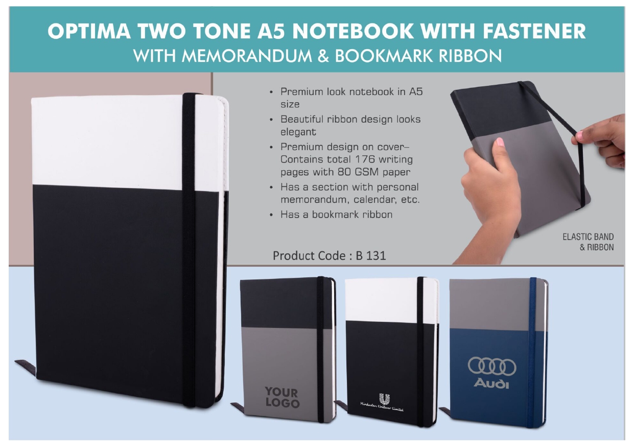 Optima Two Tone A5 Notebook with Fastener