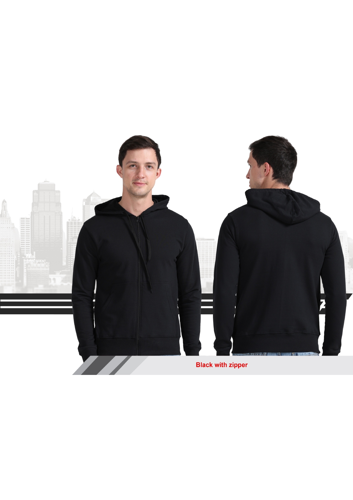 wild knot Premium Black Hooded Zipper Jacket Min Order 50
