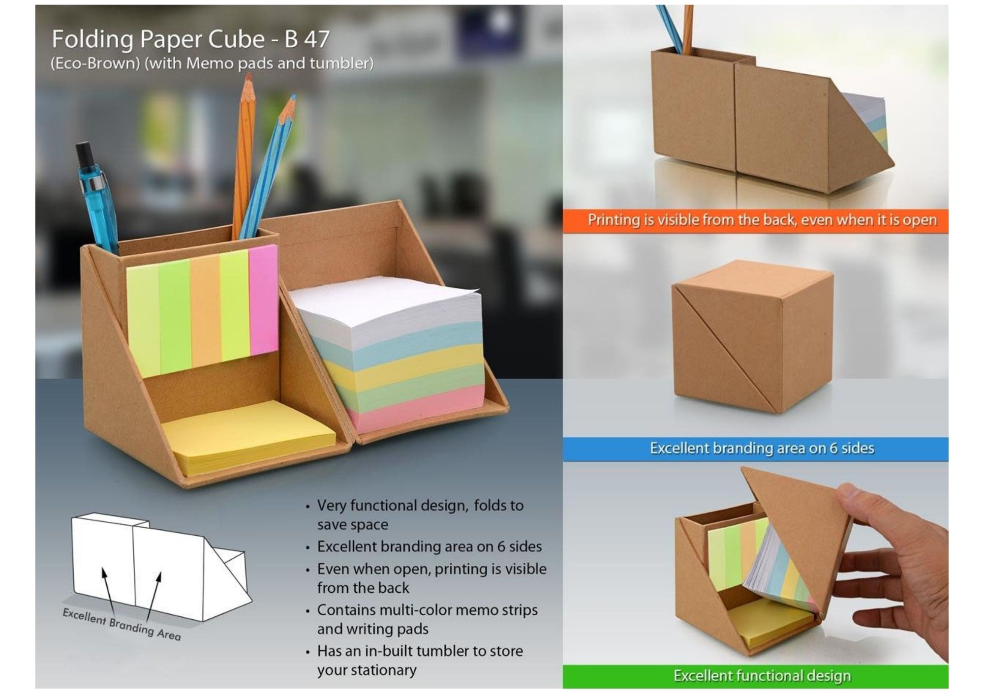 Folding Paper Cube with Memo Pads and Tumbler